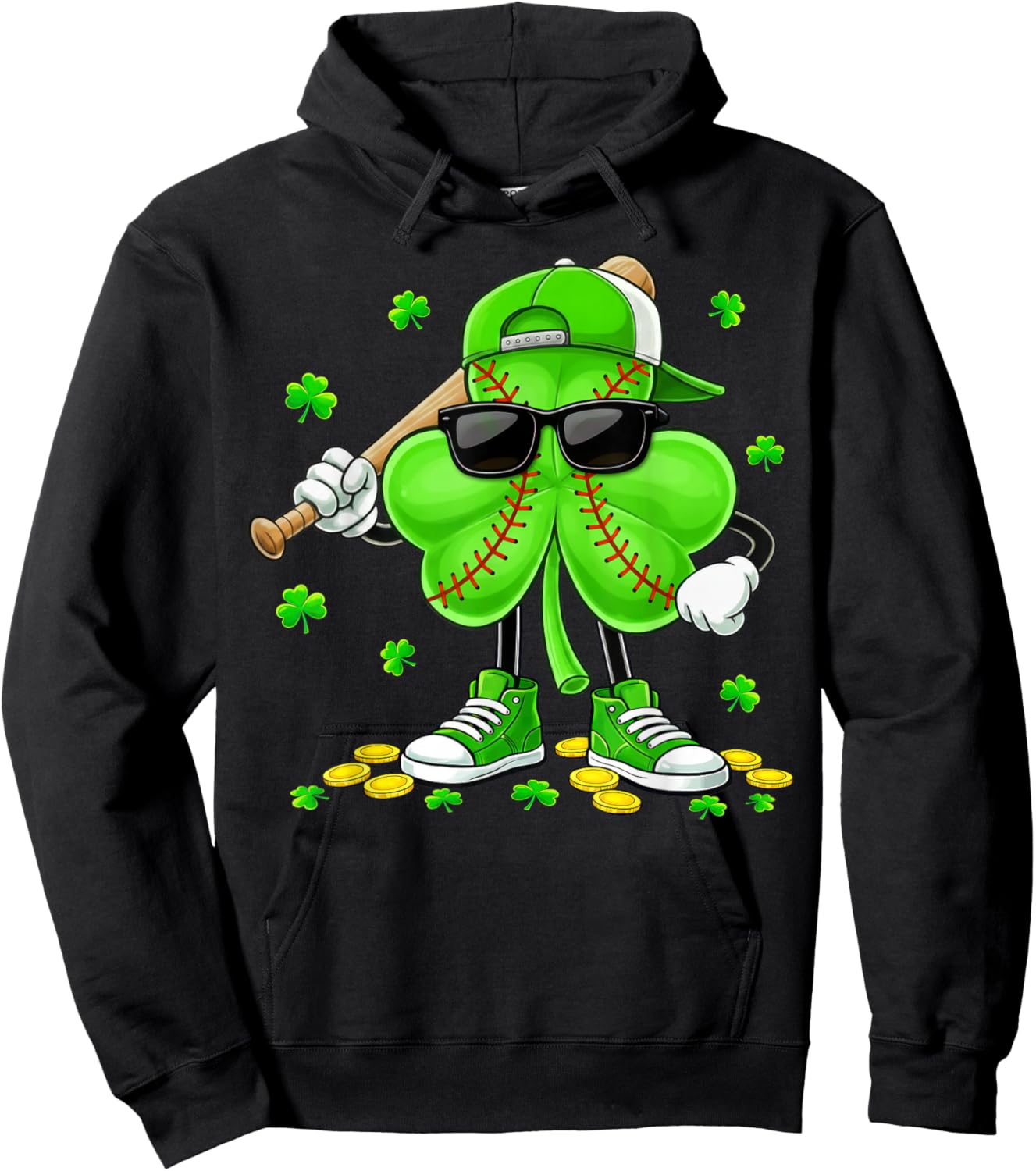 Funny Shamrock Baseball St Patricks Day Shirts Boys Men Kids Hoodie - Hoodie | Black