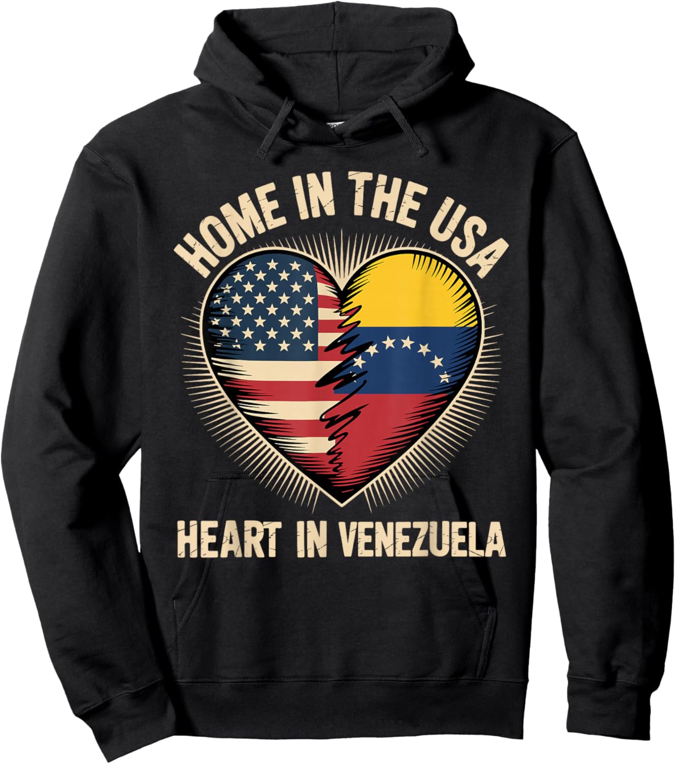 Home in The USA Heart in Venezuela Venezuelan America Hoodie - Hoodie | Black