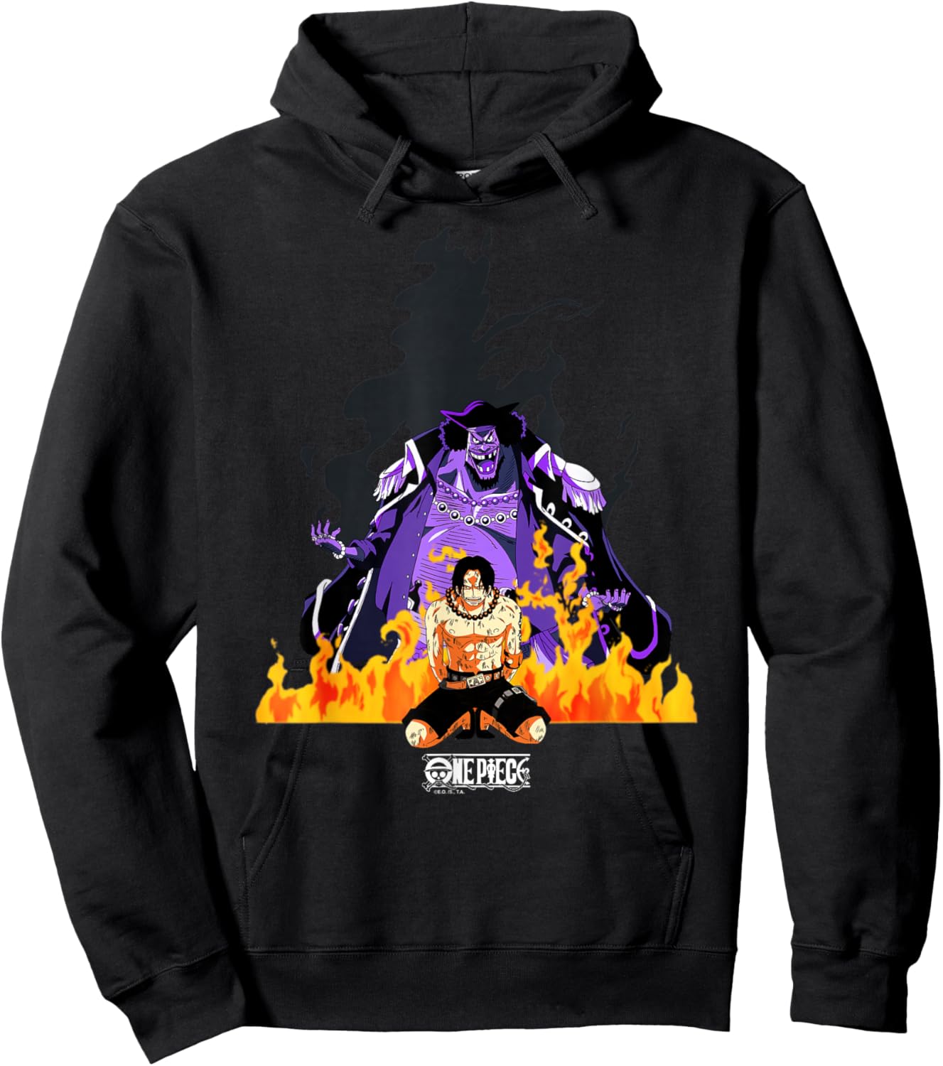 One Piece Anime Ace vs Blackbeard Flames New World Hoodie - Hoodie | Black