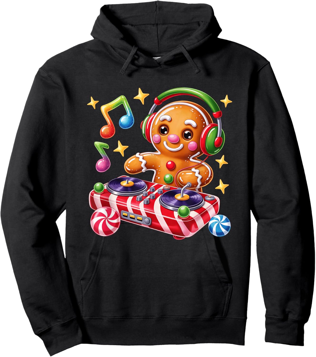 DJ Gingerbread Holiday Cheer Music Vibes Hoodie - Hoodie | Black