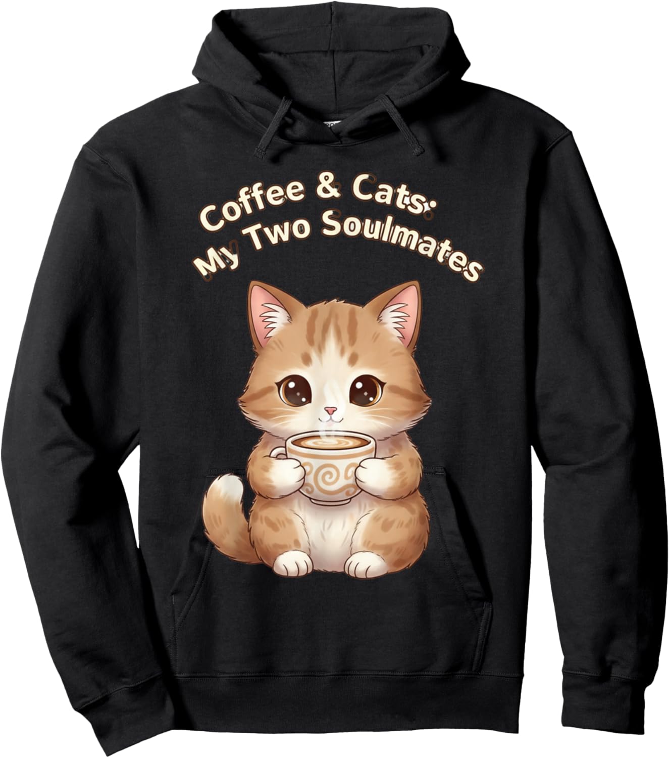 Coffee & Cats My Two Soulmates Whimsical Mug Design Hoodie - Hoodie | Black