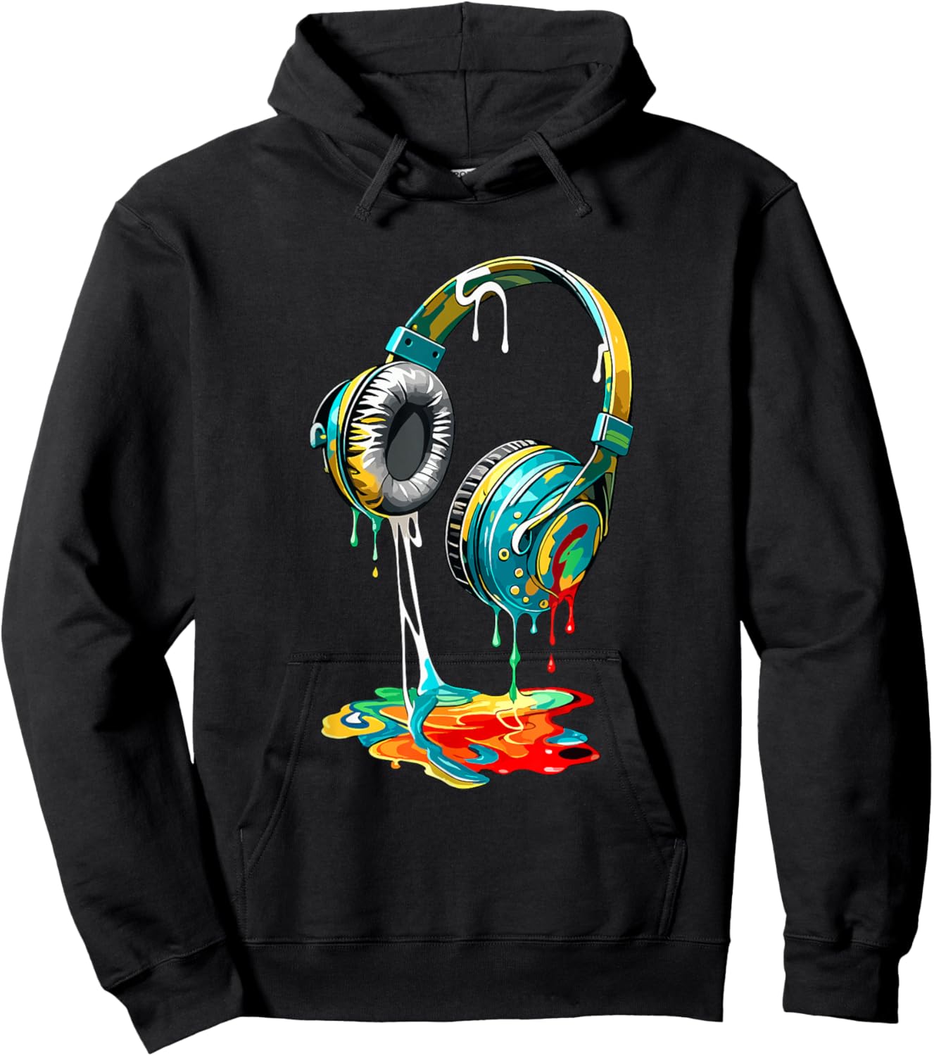 Vintage Dripping Melting Headphones Art Splash Hoodie - Hoodie | Black
