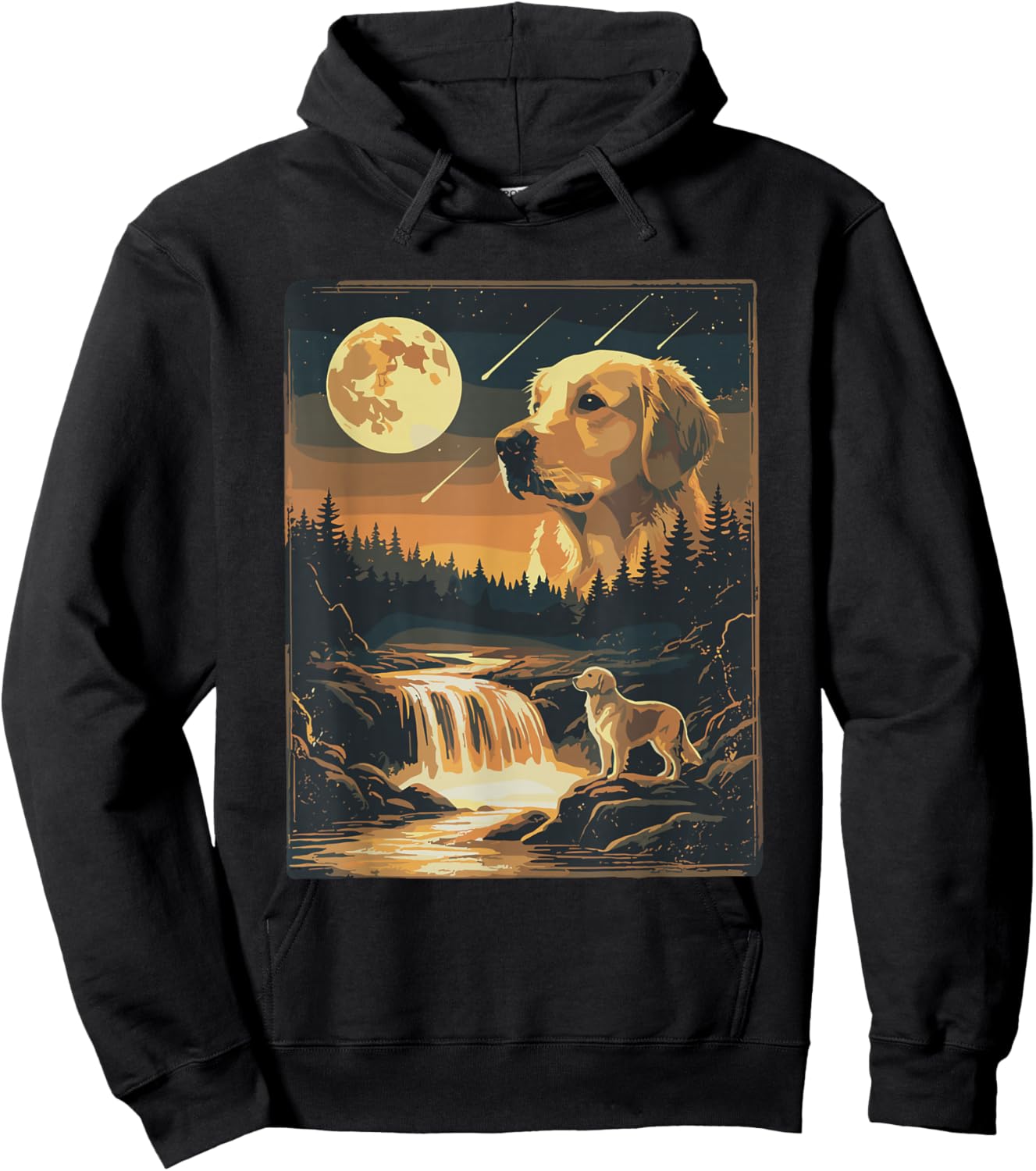 Howling at The Moon Golden Retriever Dog Retro Vintage Hoodie - Hoodie | Black
