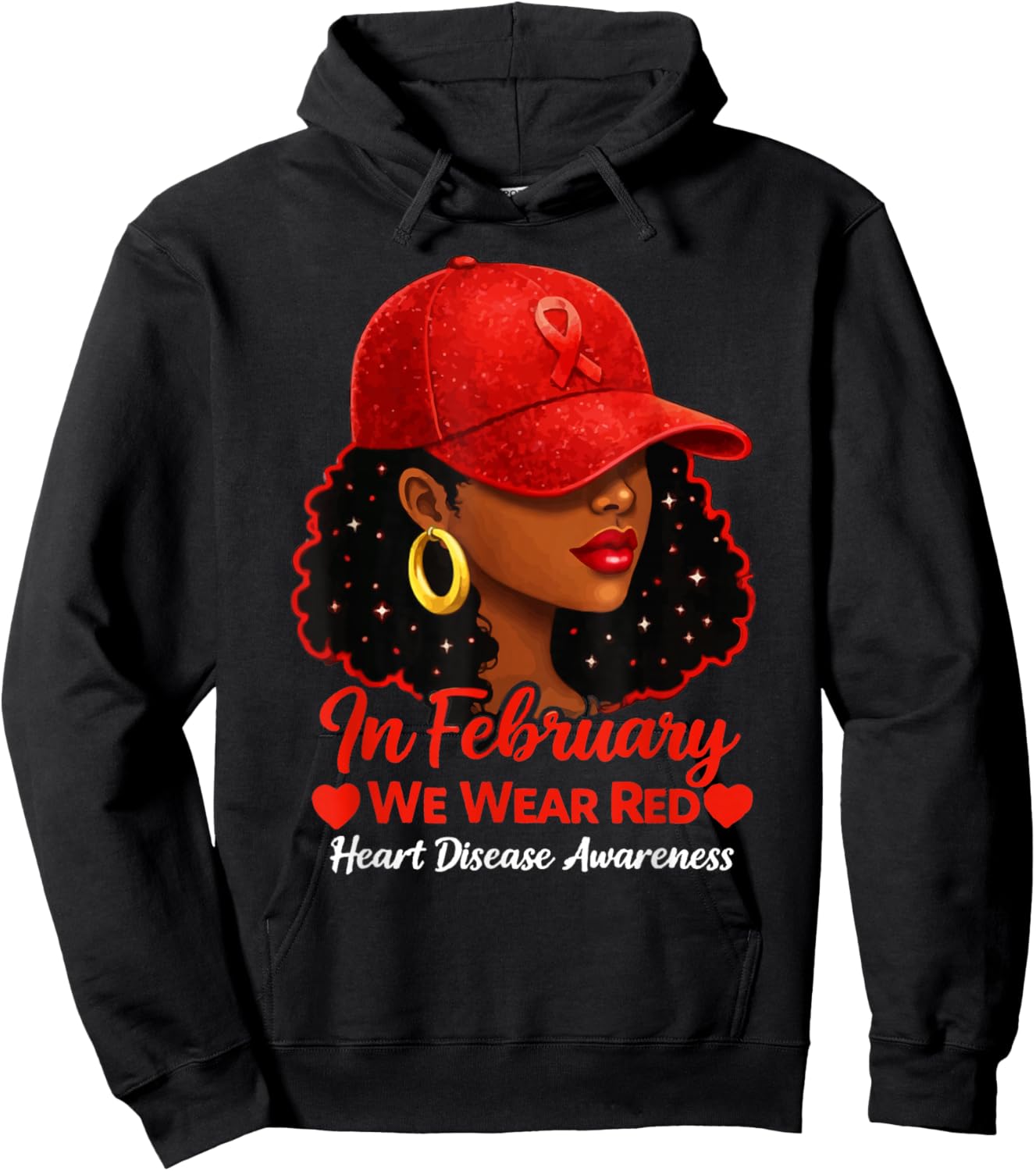 in February We Wear Red Black Women Heart Disease Awareness Hoodie - Hoodie | Black