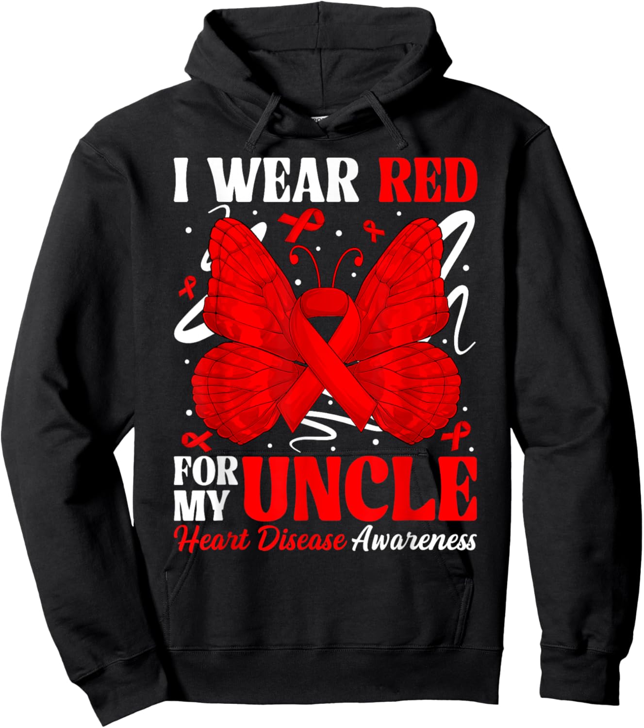 I Wear Red for My Uncle Heart Disease Awareness Day Butterfl Hoodie - Hoodie | Black
