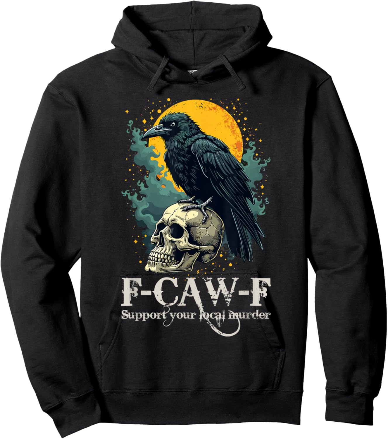 Black Crow F-Caw-F Funny Skull Moon Design Hoodie - Hoodie | Black