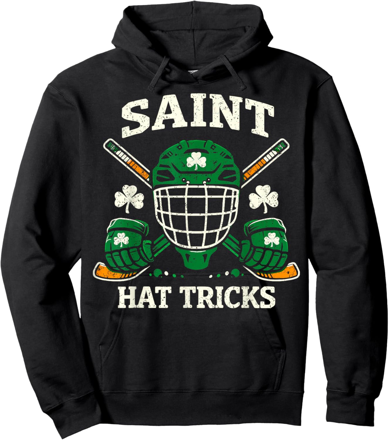 St.Patrick’s Day Ice Hockey Player Saint Hat Tricks Shamrock Hoodie - Hoodie | Black