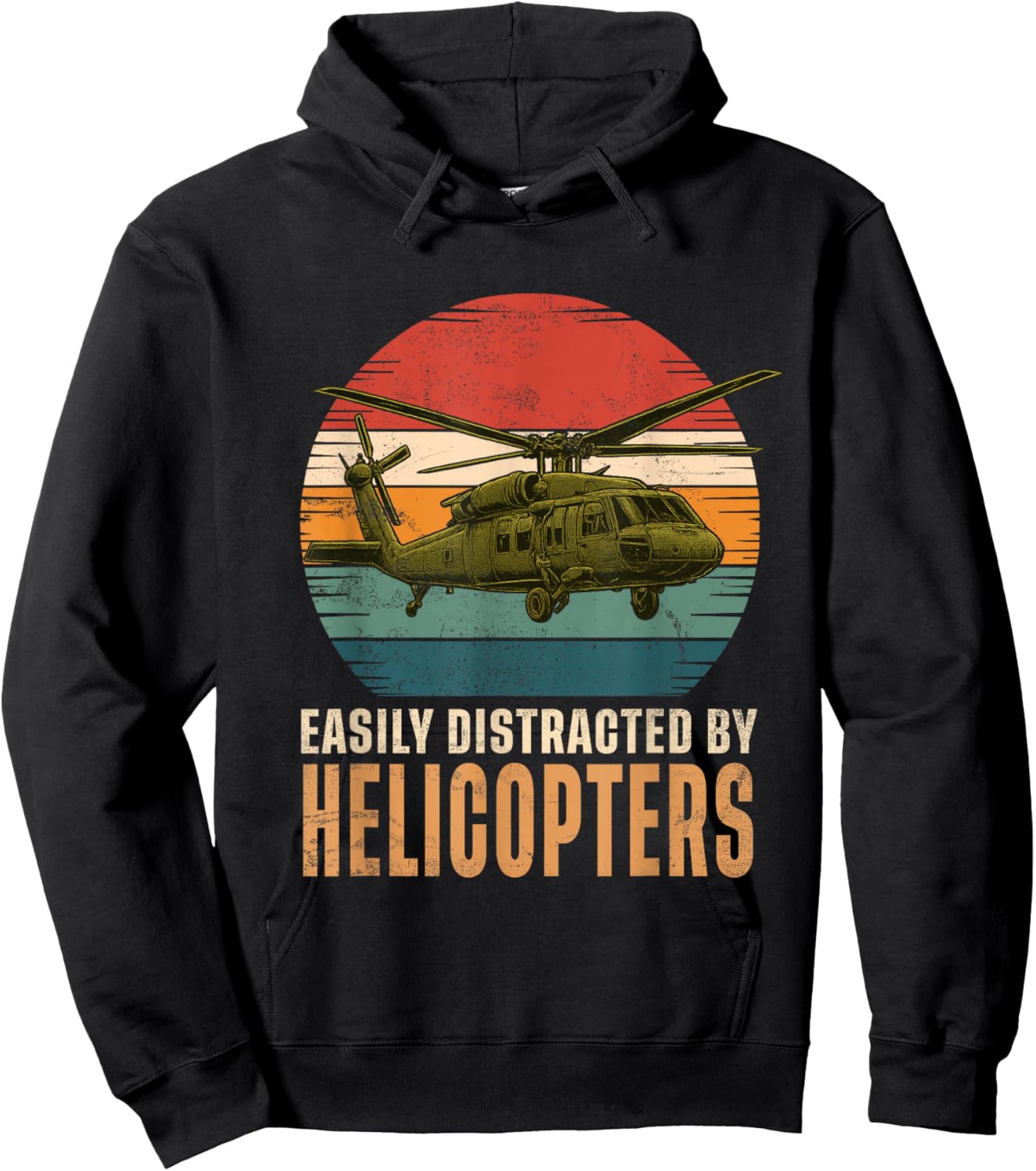 Funny Easily Distracted by Blackhawk Helicopter Retro Gift Hoodie - Hoodie | Black