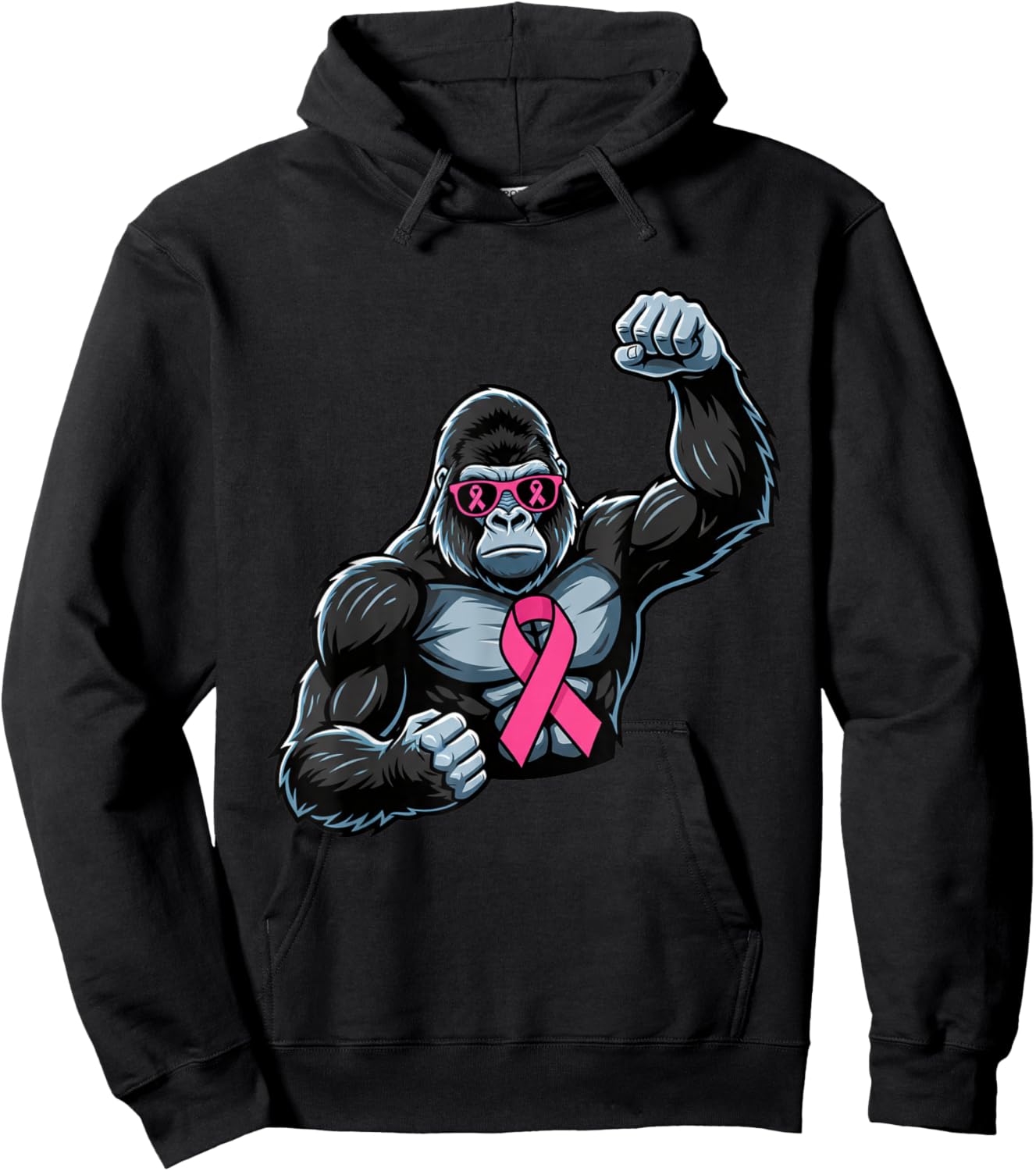 Breast Cancer Awareness Gorilla, Pink Ribbon Strength & Sol Hoodie - Hoodie | Black