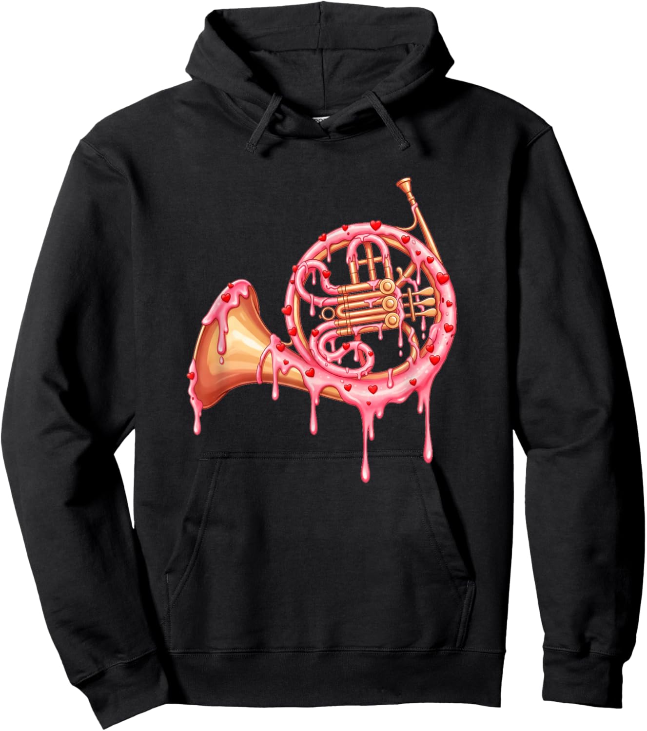 French Horn Valentines Day Ice Cream Drip Heart Girls Kids Hoodie - Hoodie | Black