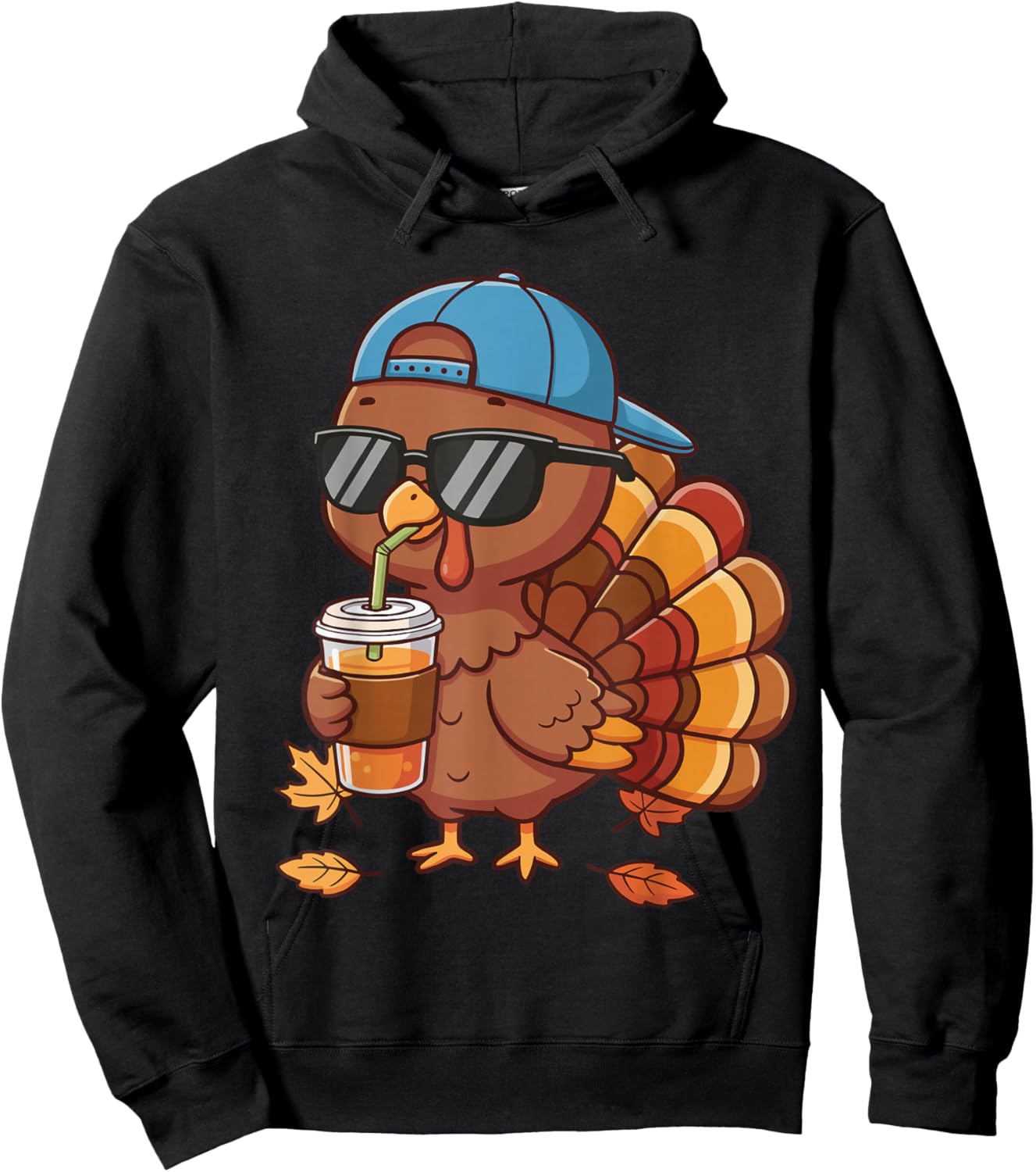 Cool Thanksgiving Turkey Sunglasses Cap Juice Cup Boys Hoodie - Hoodie | Black