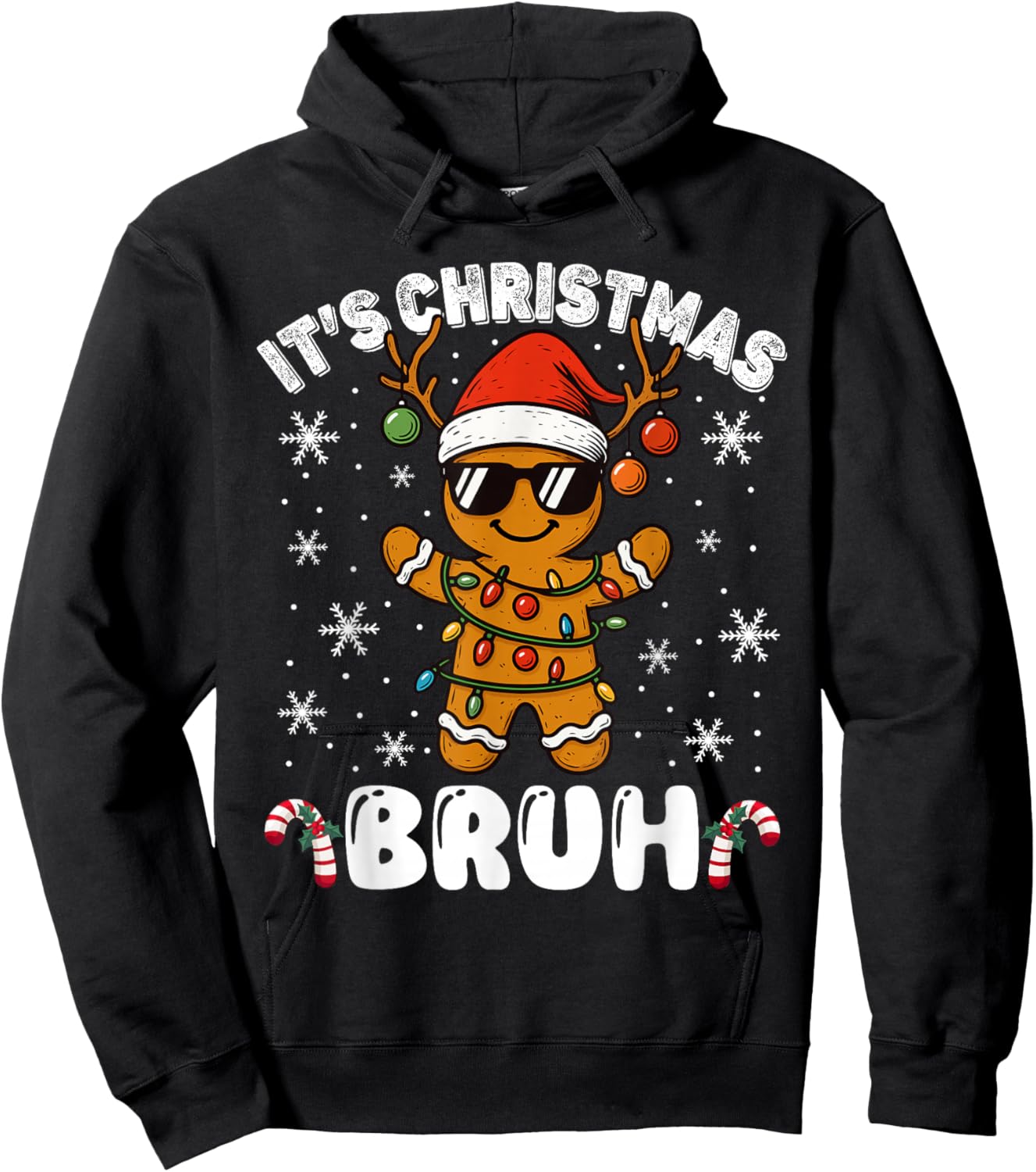 It's Christmas Bruh Meme Funny Gingerbread Xmas Teens Boys Hoodie - Hoodie | Black