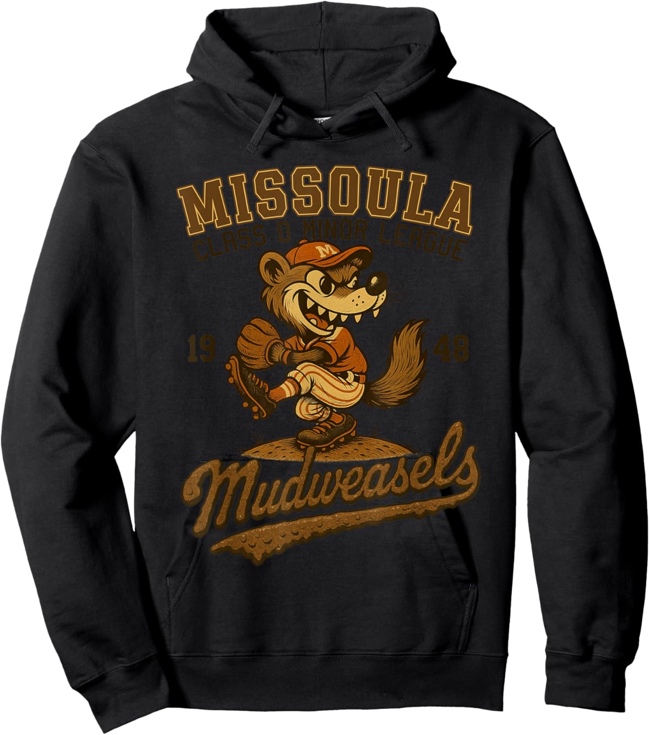 Missoula Mudweasels Retro Minor League Baseball Hoodie - Hoodie | Black