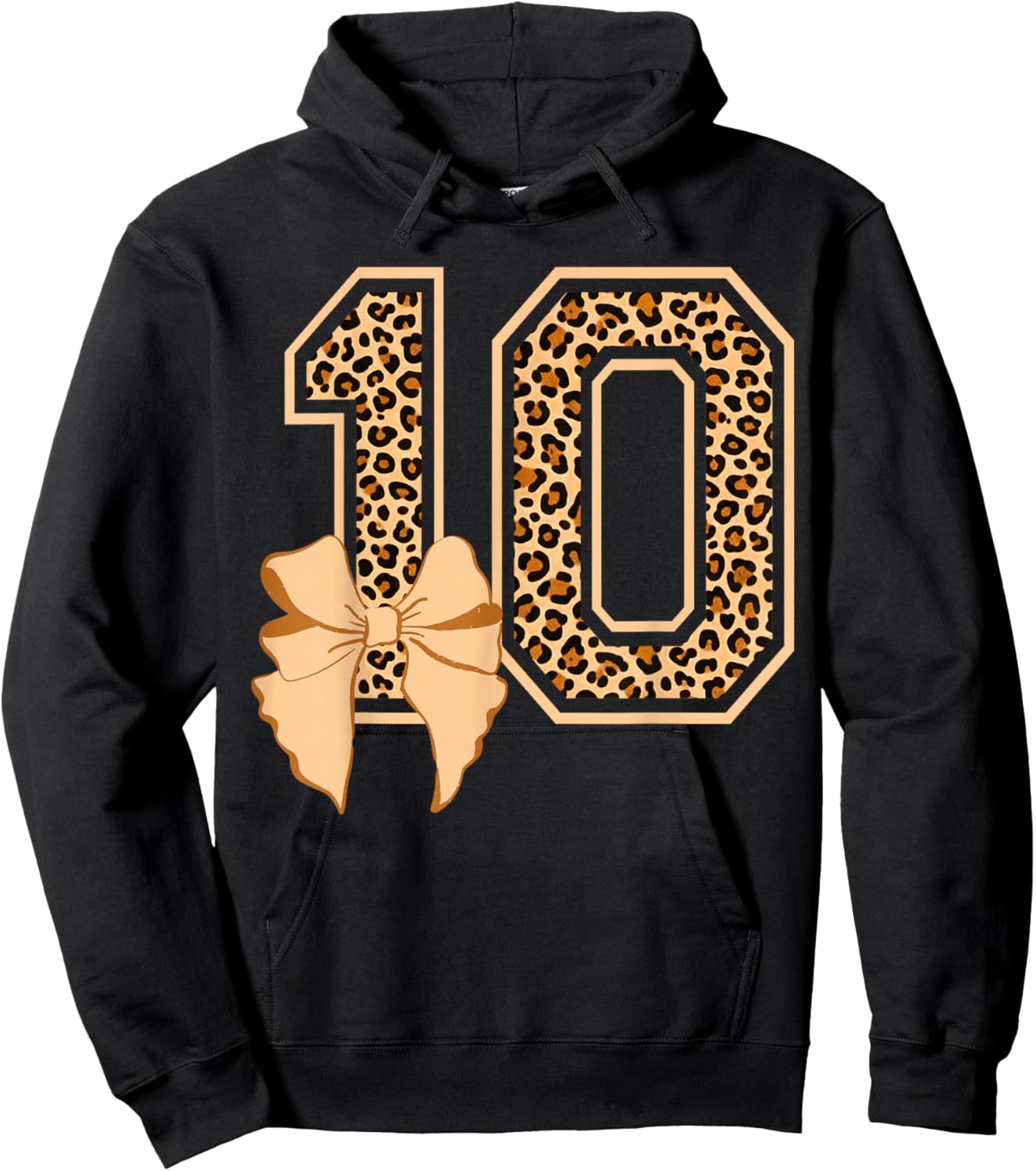 10th Birthday Girl Leopard Coquette Bow 10 Year Old Hoodie - Hoodie | Black