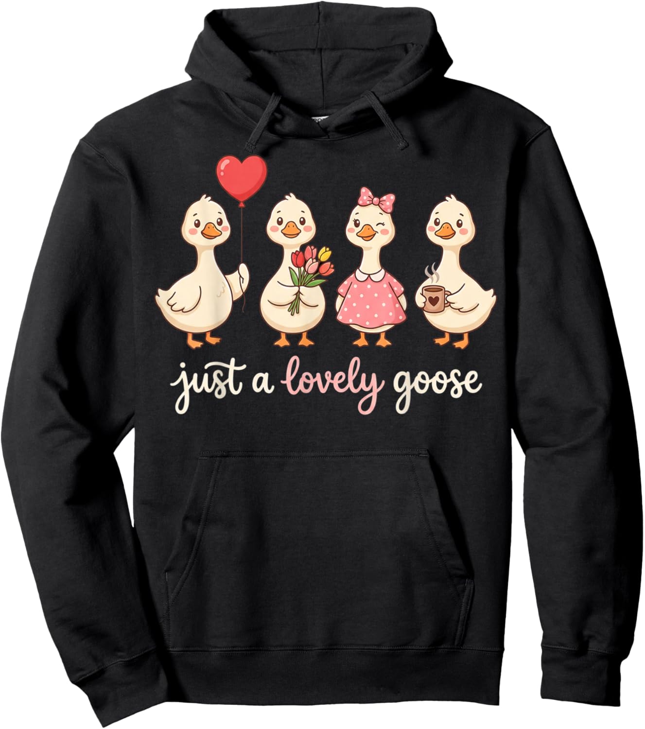 Just a Love Goose Valentine Girl Hearts Women Valentines Hoodie - Hoodie | Black
