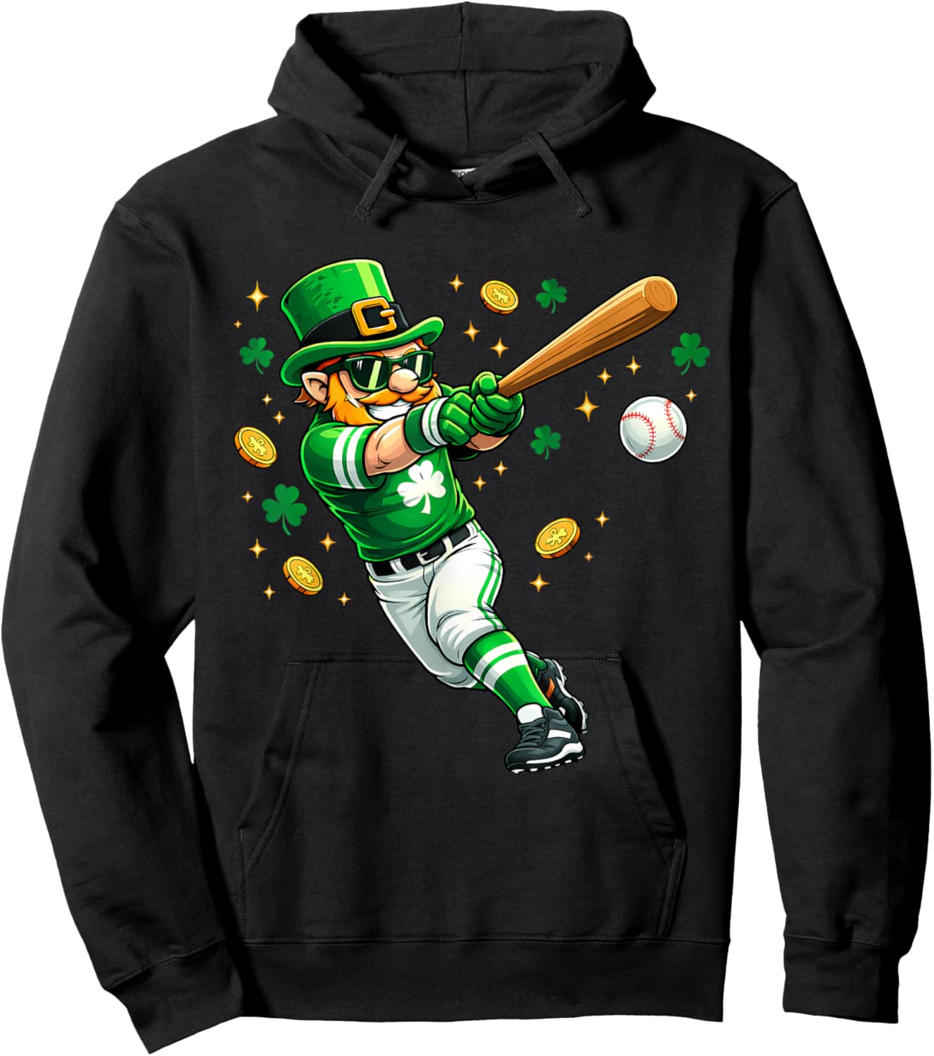 Leprechaun Play Baseball Funny St Patrick's Day Men Kid Boys Hoodie - Hoodie | Black