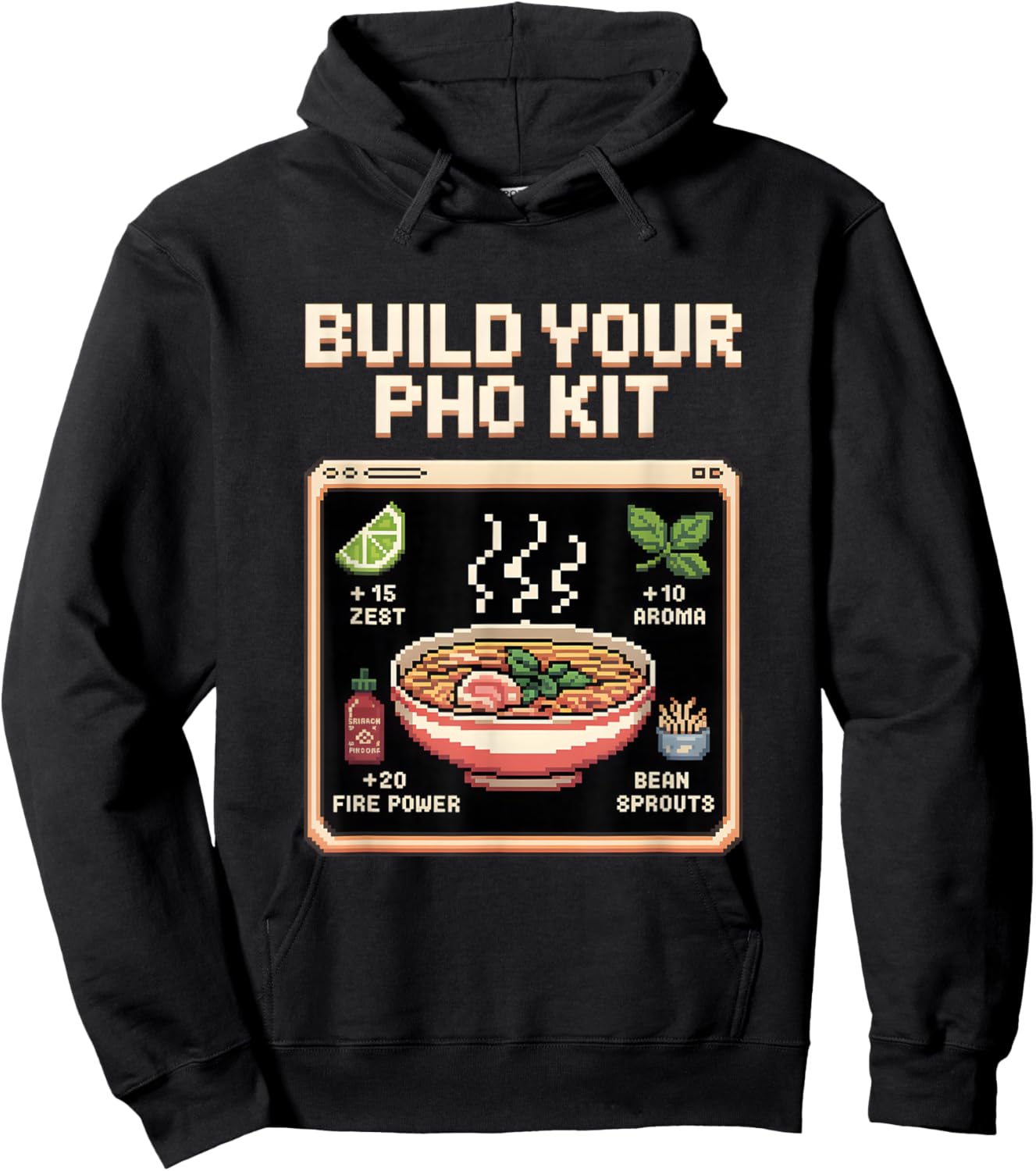 Build Your Pho Kit Witty Pixel Art RPG Hoodie - Hoodie | Black