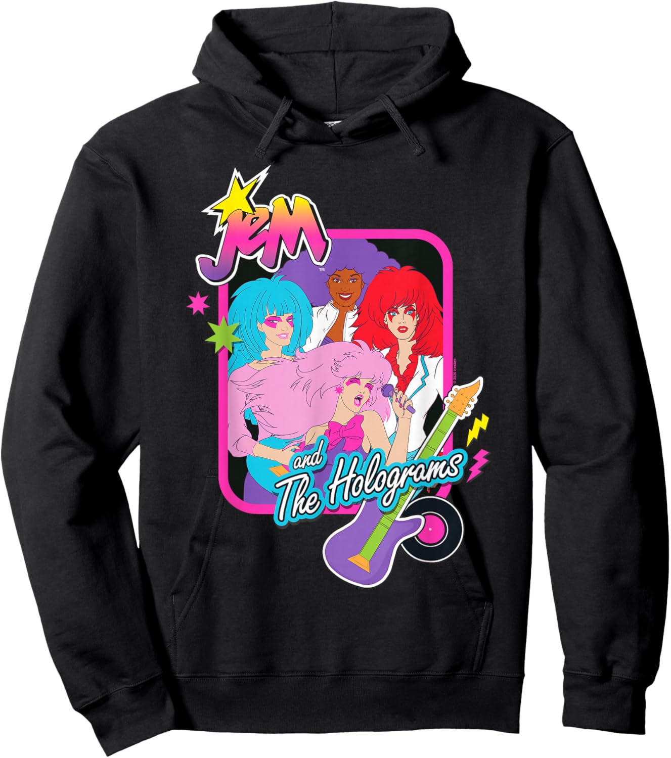 Jem and The Holograms Pop-Rock Band Portrait Guitar Icon Hoodie - Hoodie | Black