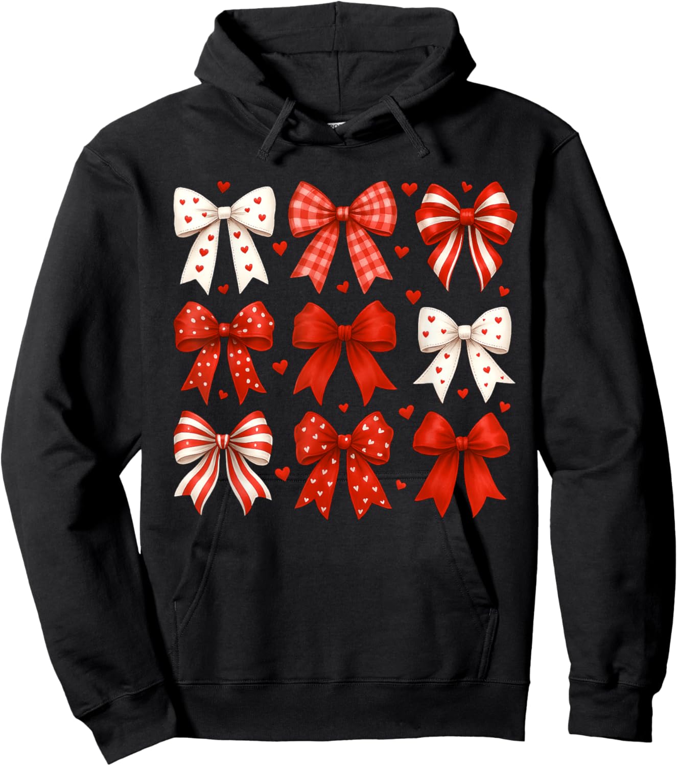 Cute Coquette Bow Heart Funny Valentines Day Women Girls Hoodie - Hoodie | Black
