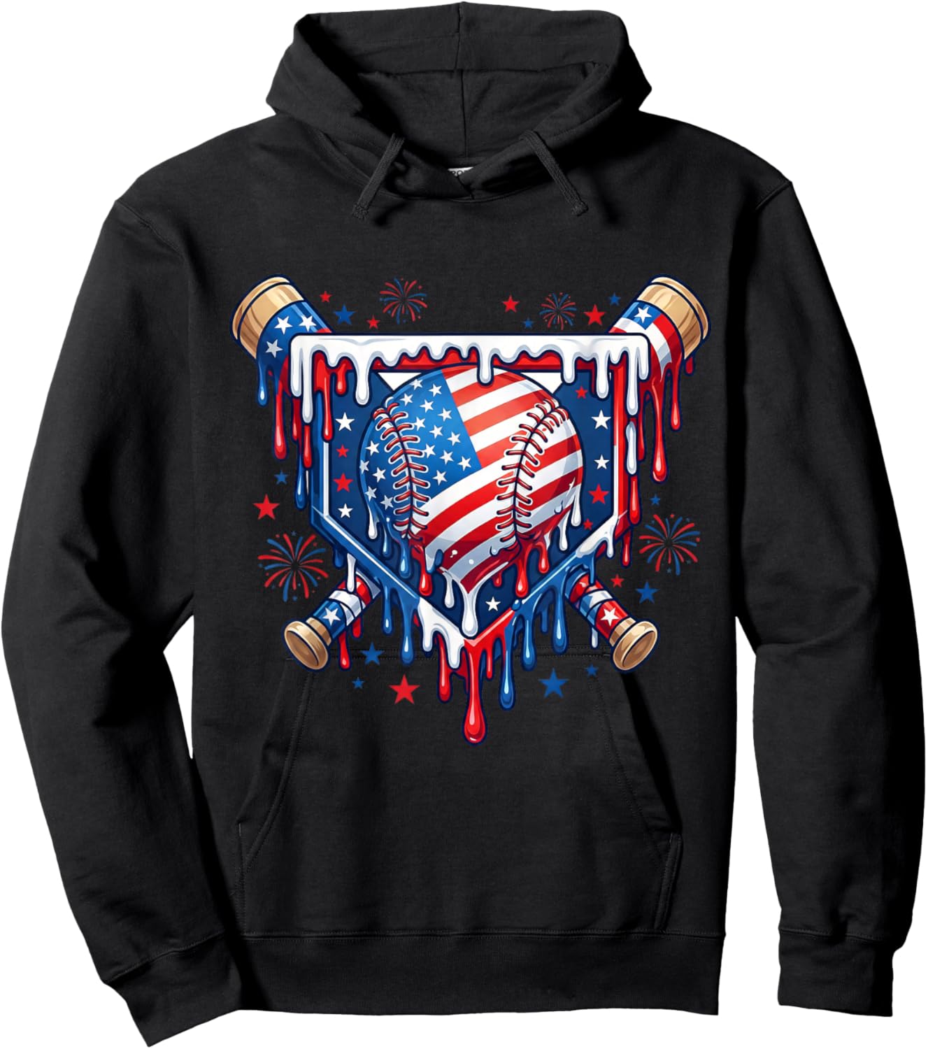 Baseball Flag Drip for Boys Kid Youth Gen Alpha Softball Fan Hoodie - Hoodie | Black