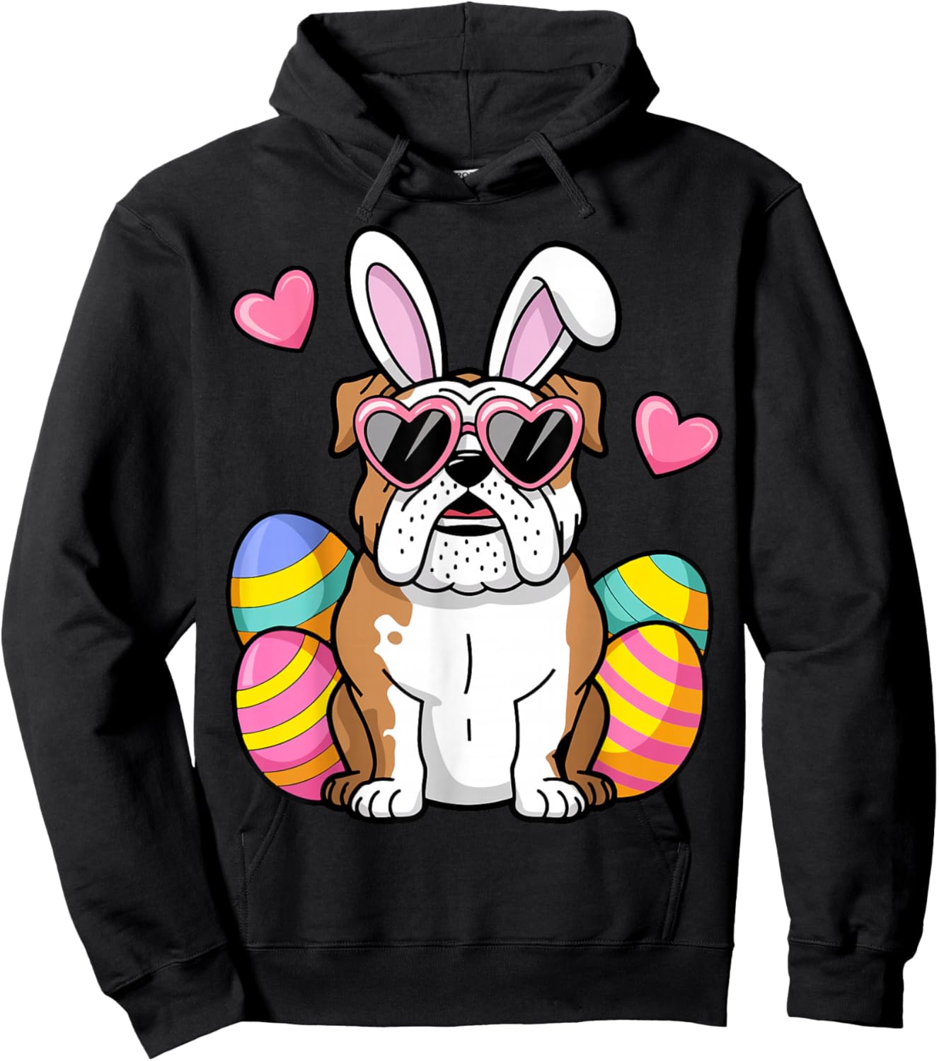 English Bulldog Dog Easter Day Ears Bunny Girls Kids Toddler Hoodie - Hoodie | Black