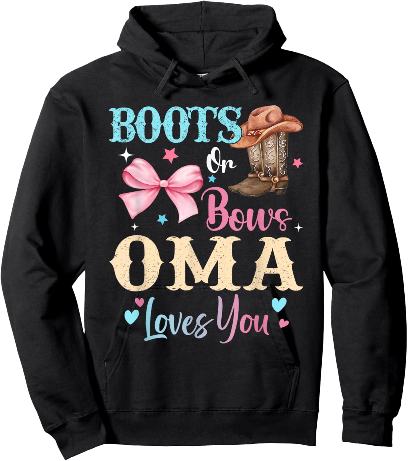 Boots or Bows Oma Loves You Gender Reveal Family Hoodie - Hoodie | Black