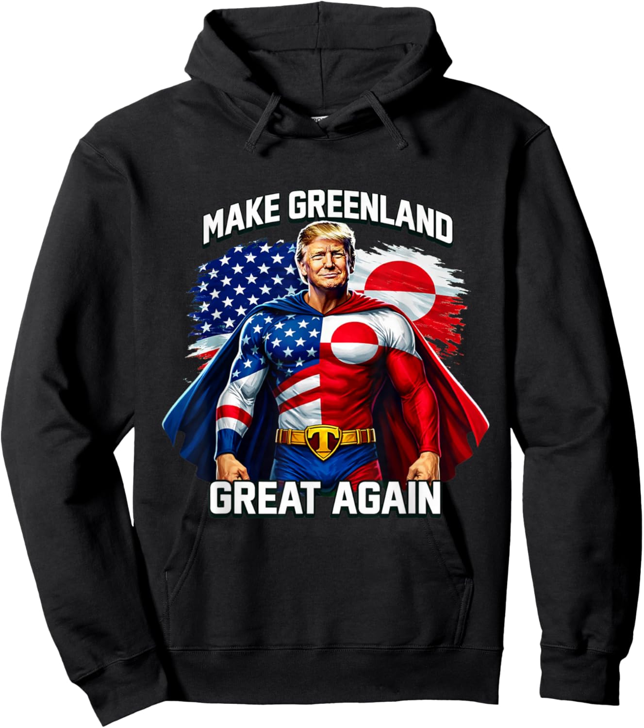 Make Greenland Great Again Superhero Graphic Patriot Flag Hoodie - Hoodie | Black