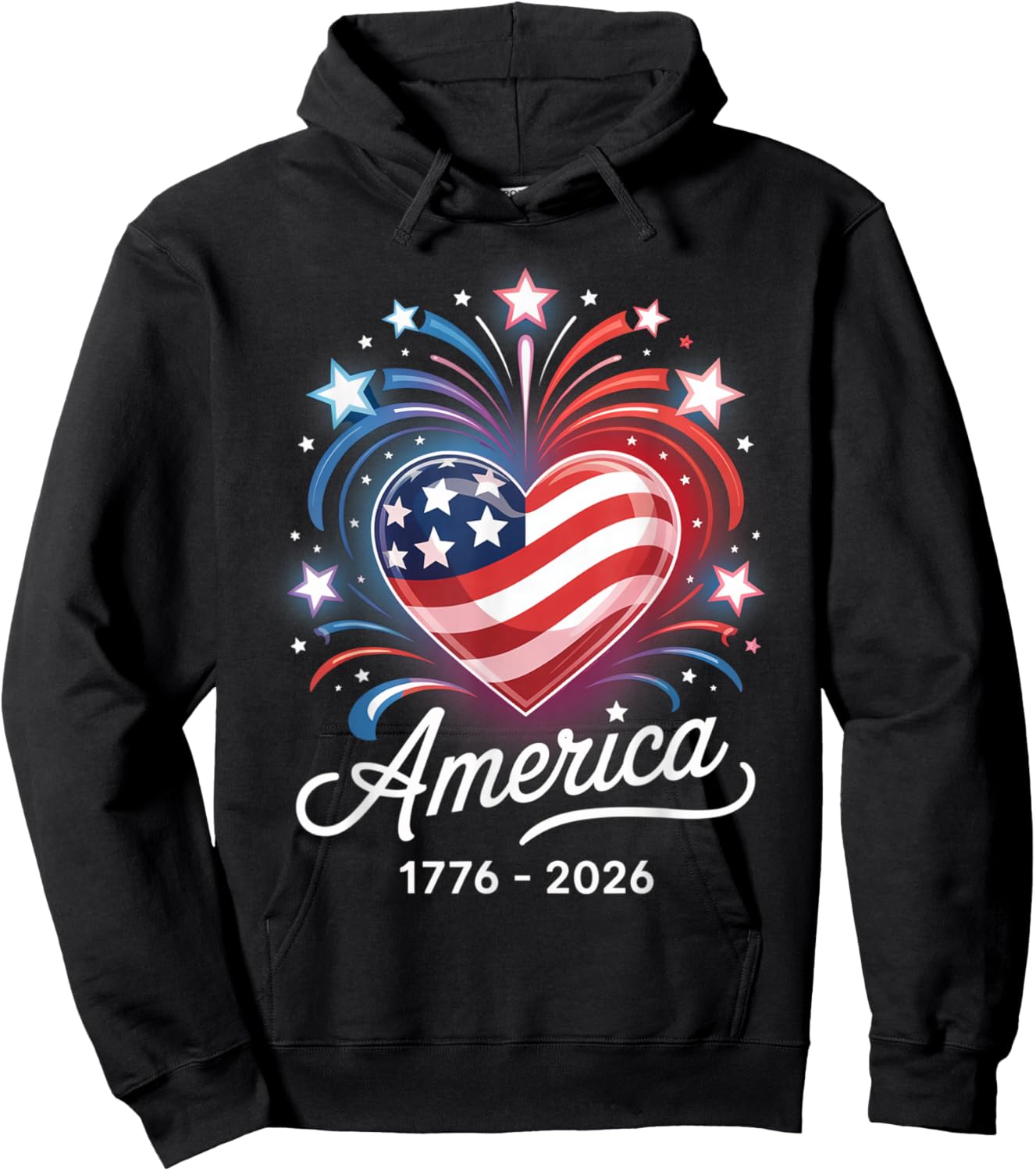 Flag Heart 1776 2026 July 4th 250th Birthday Hoodie - Hoodie | Black