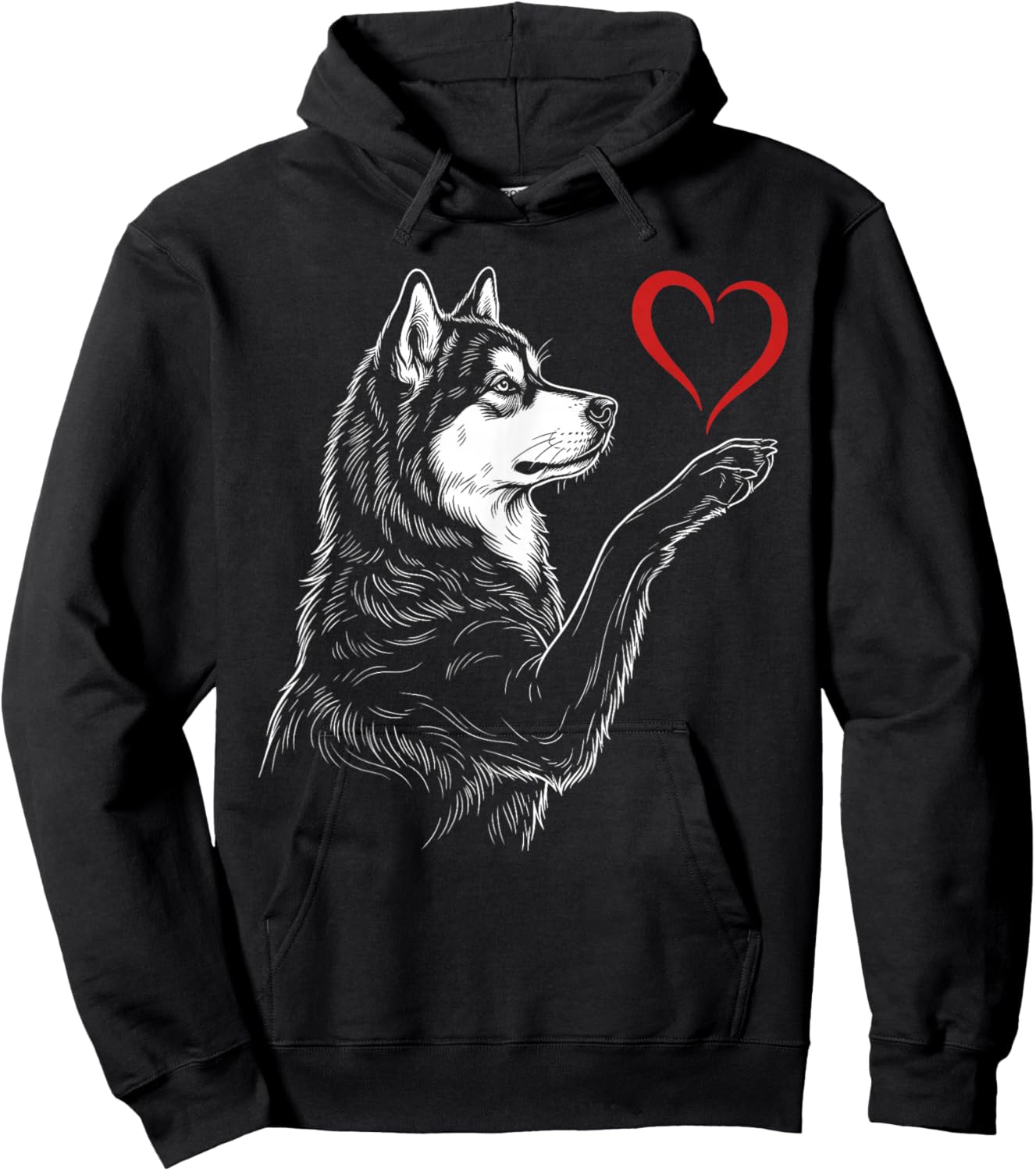 Alaskan Malamute Lover Dog Art Holding Heart Valentines Hoodie - Hoodie | Black