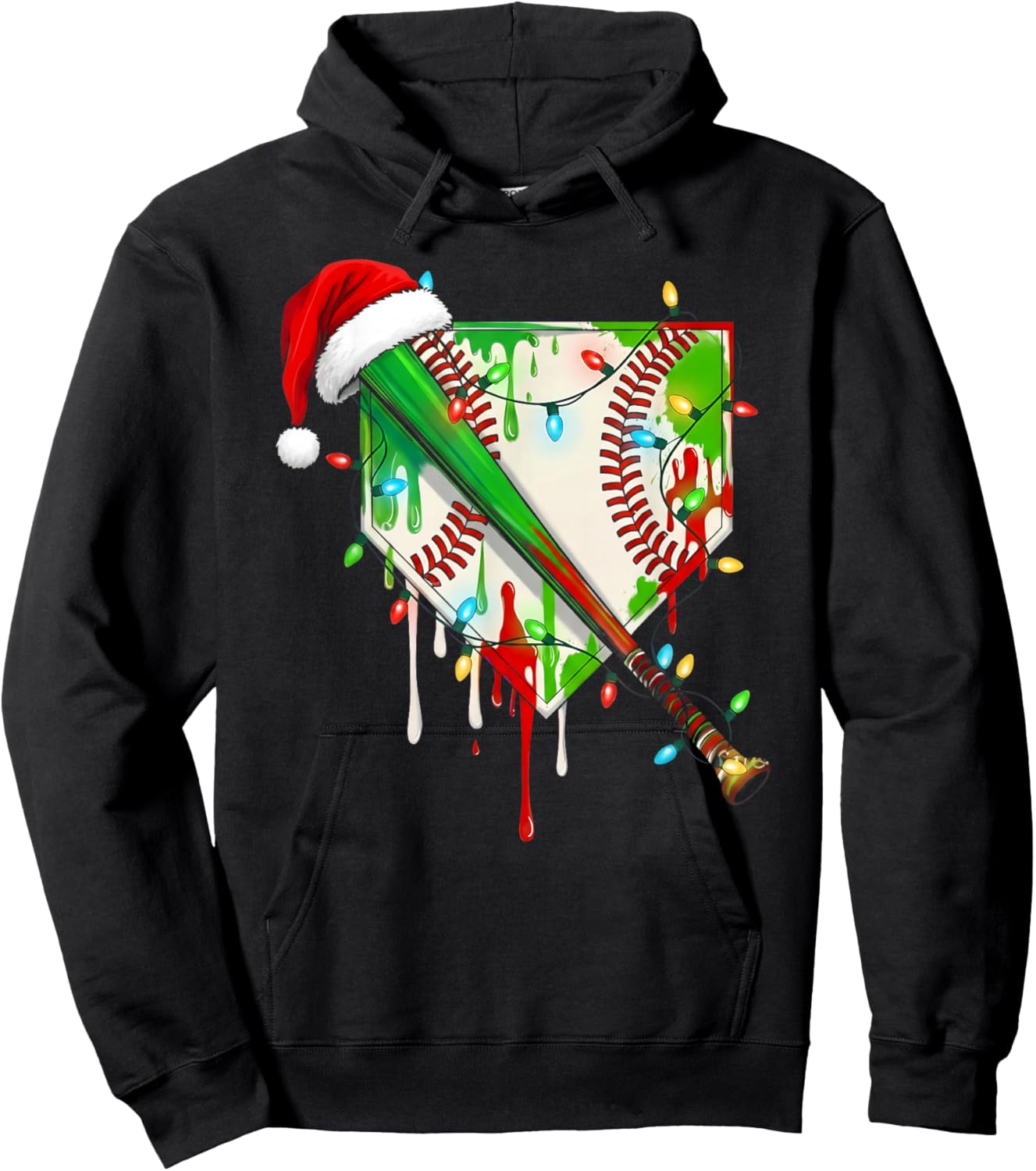 Santa Sports Ice Baseball Christmas Xmas Pajama Kid Men Boys Hoodie - Hoodie | Black