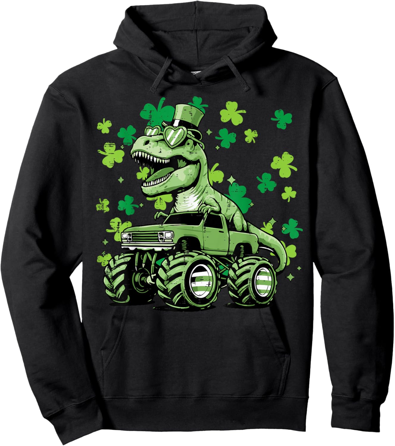St Patricks Day Truck Dino Trex Irish Toddler Boy Kids Youth Hoodie - Hoodie | Black