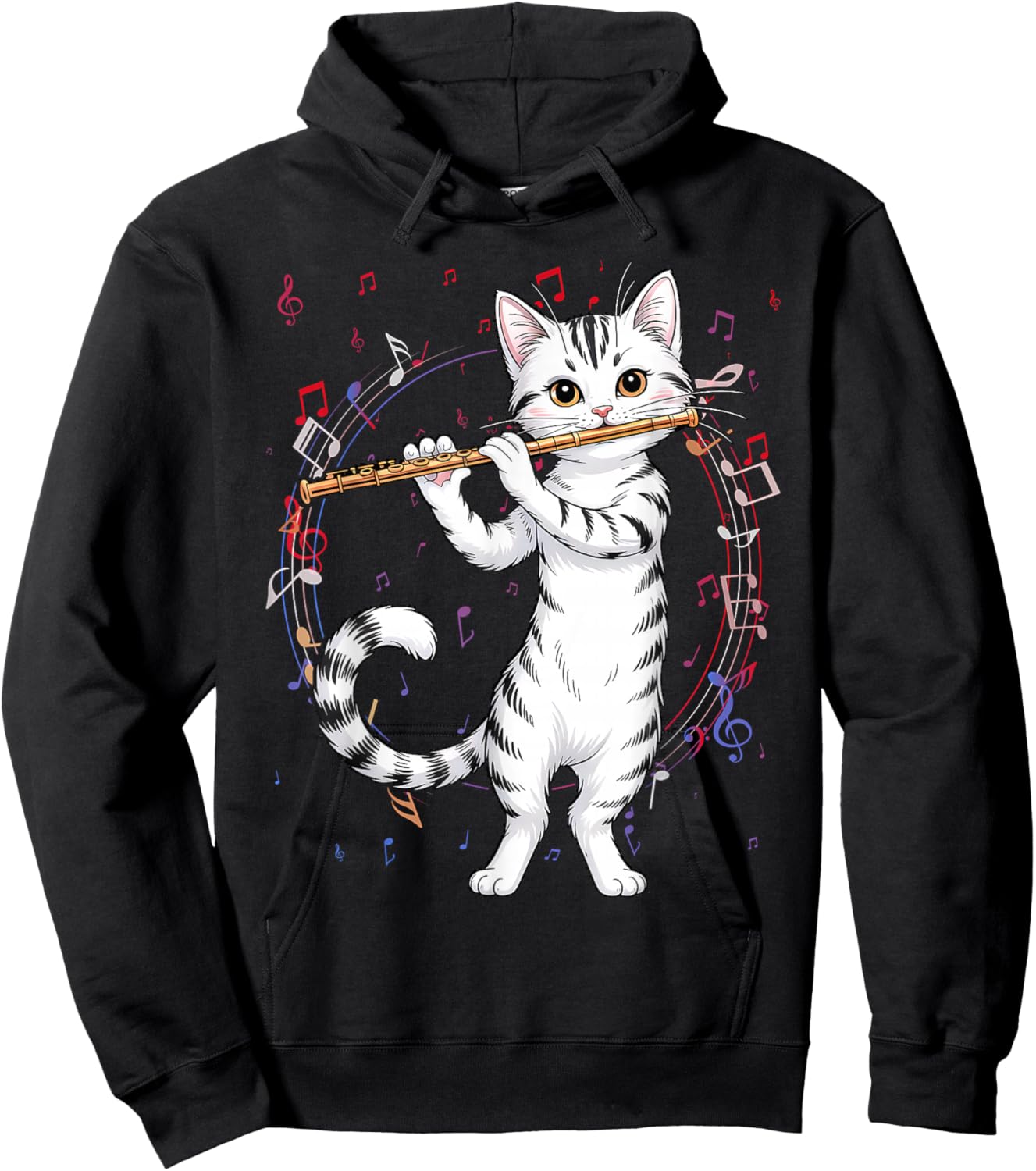 Funny Cat Wearing Sunglasses Playing Flute Hoodie - Hoodie | Black