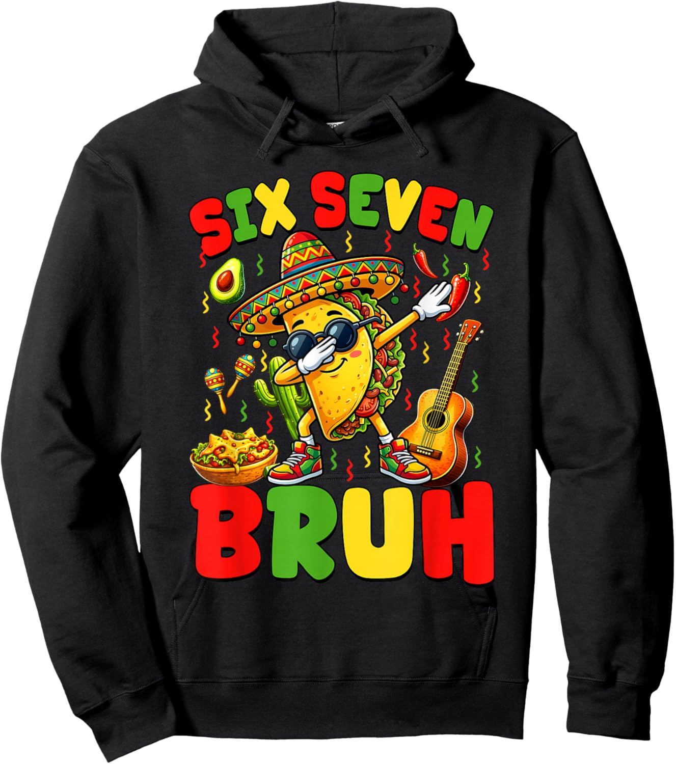 Six Seven Bruh Tacos Dabbing Cinco De Mayo Mexican Boys Kids Hoodie - Hoodie | Black