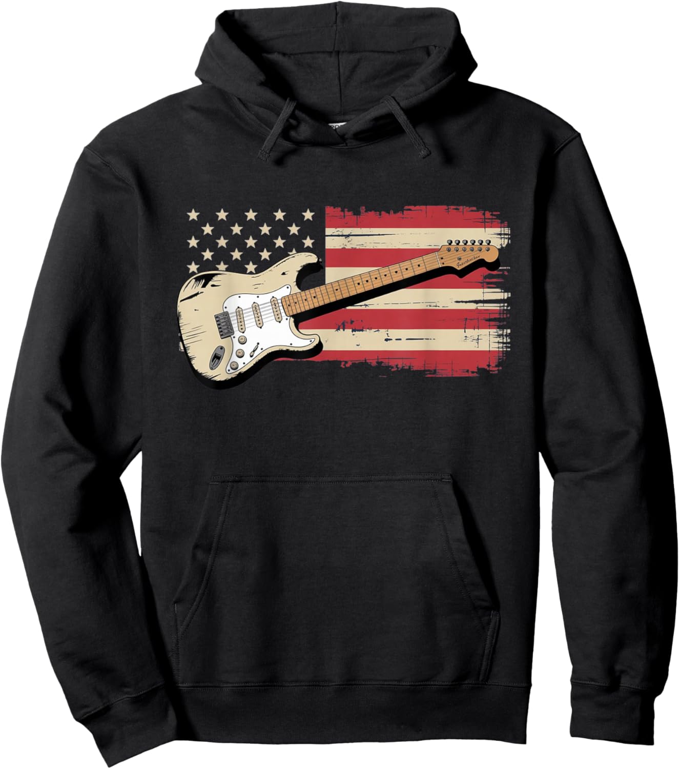 Distressed American Flag Electric Guitar Musician Rocker Hoodie - Hoodie | Black