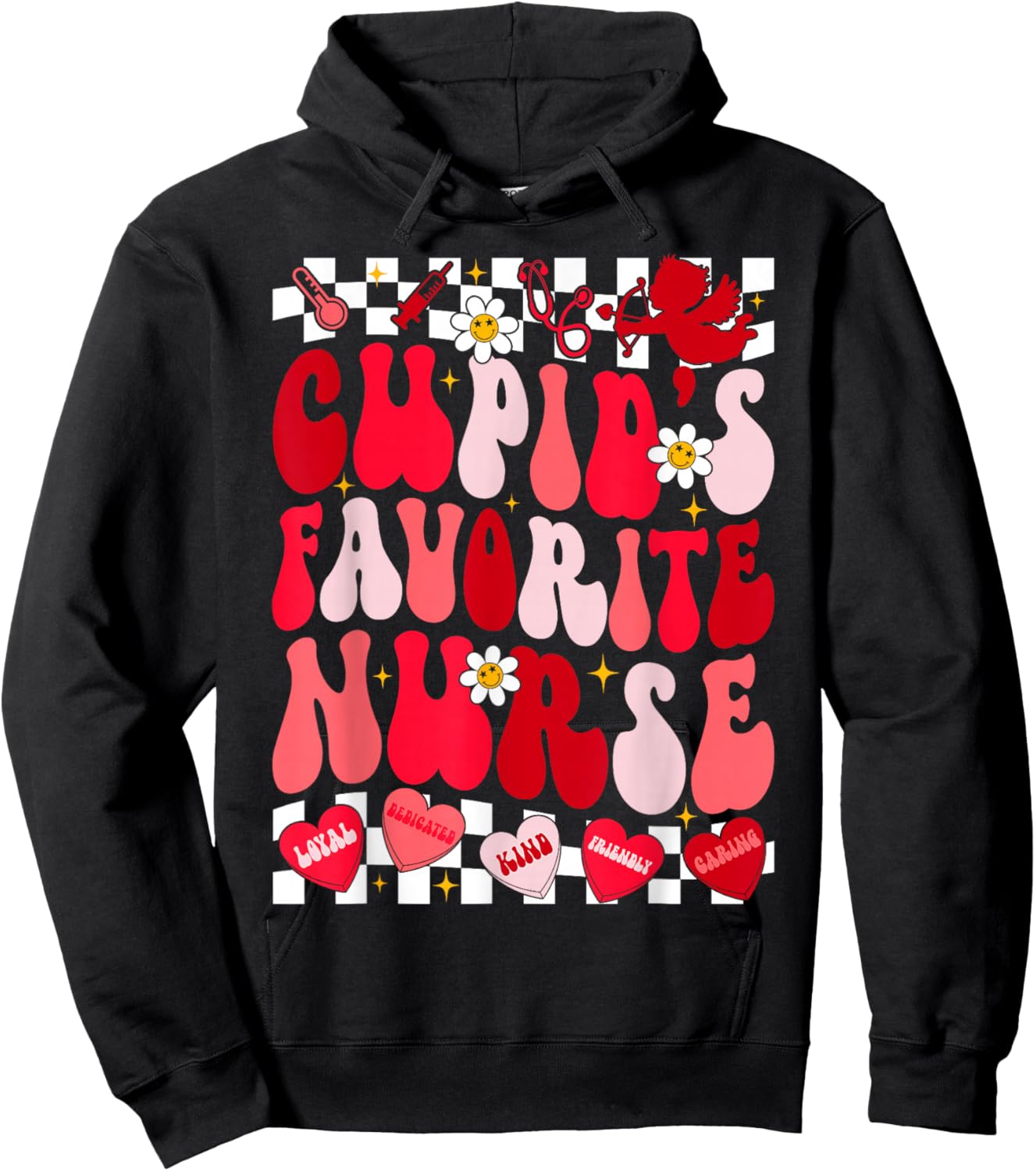 Cupid's Favorite Nurse Stethoscope & Hearts Valentines Hoodie - Hoodie | Black