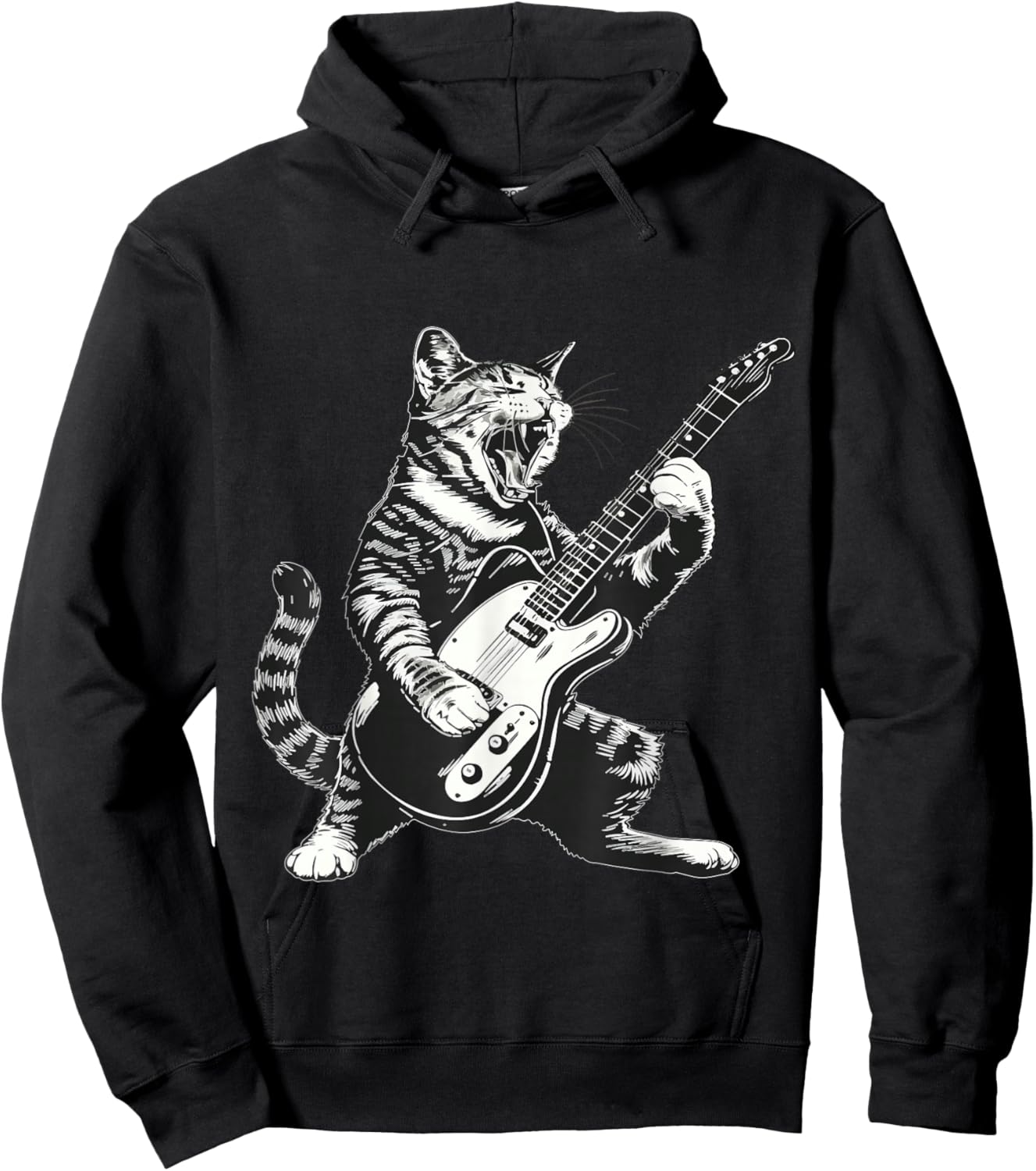 Cat Playing Guitar Rock Star Rock and Roll Women Kid Hoodie - Hoodie | Black
