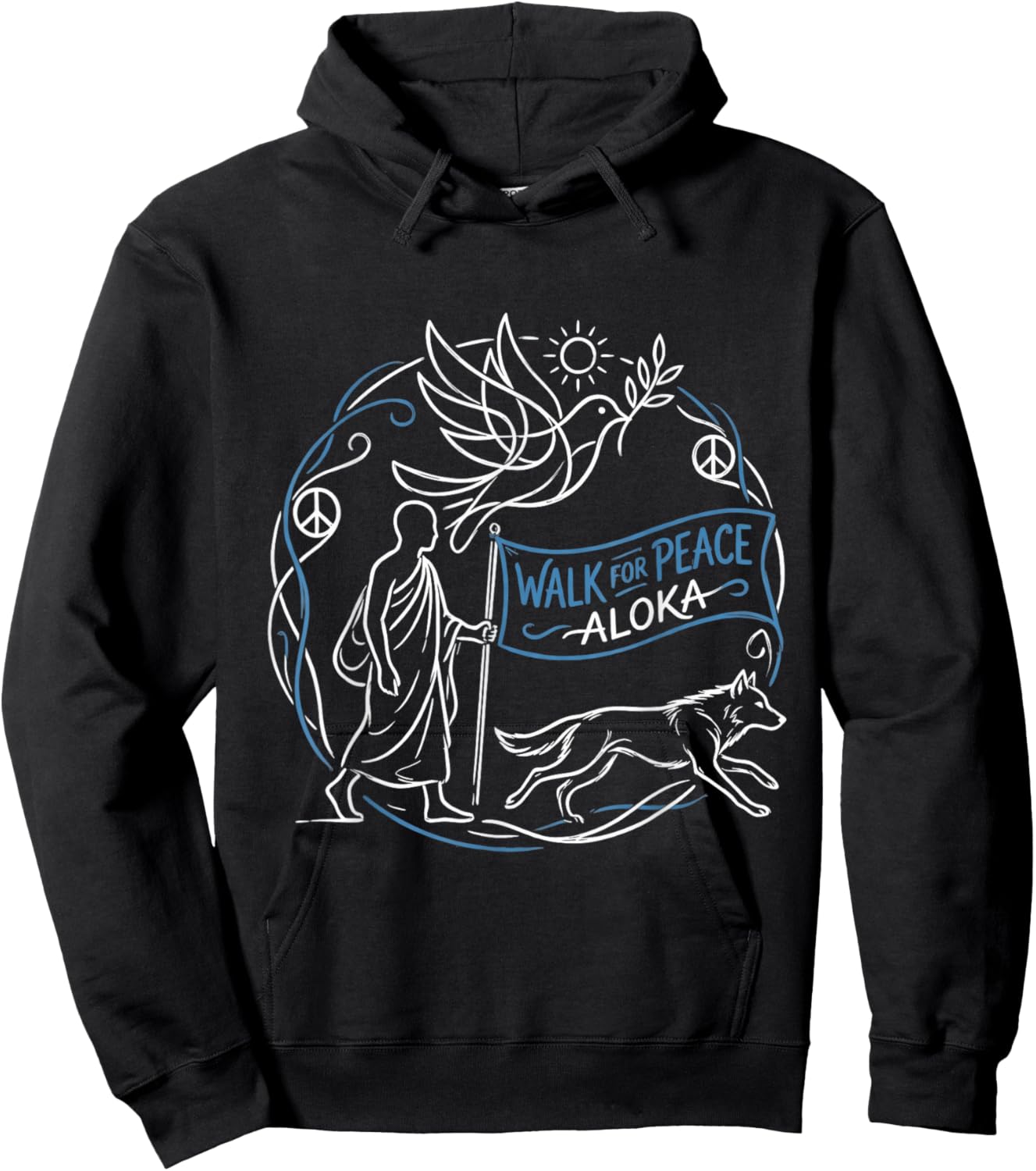 Buddhist Monk Walk for Peace Aloka Line Art Dove Hoodie - Hoodie | Black