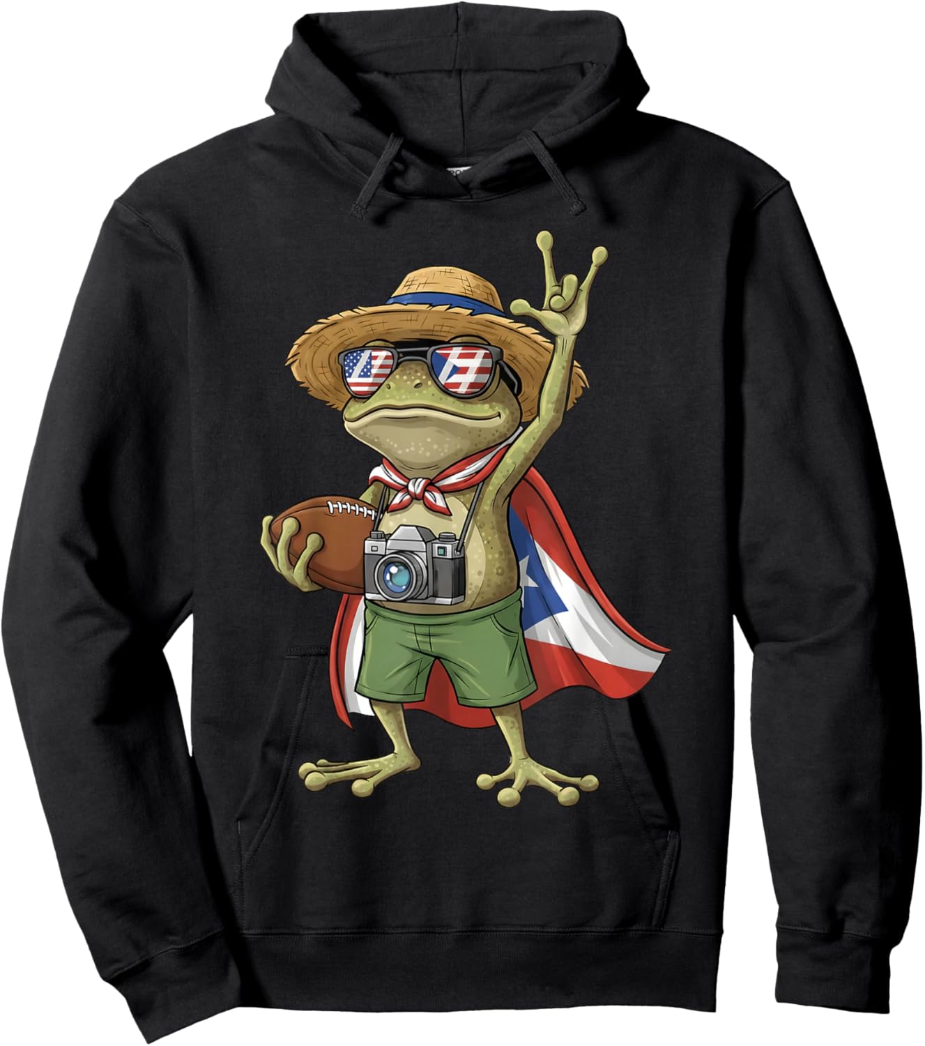 Coqui Frog Puerto Rico Flag Puerto Rican Football Boricua Hoodie - Hoodie | Black