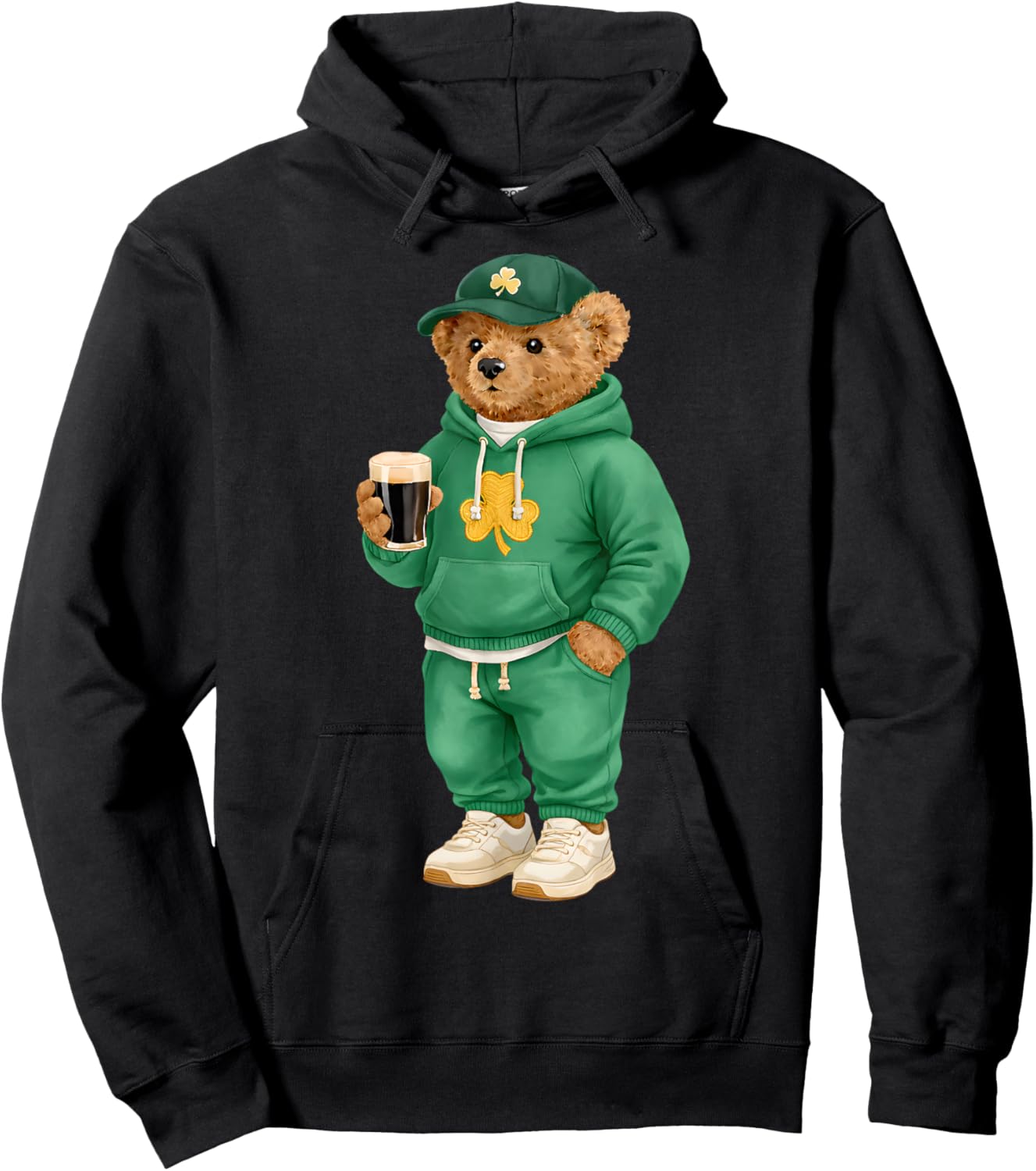 Cool Funny Teddy Bear Feeling Lucky Drinking St Patricks Day Hoodie - Hoodie | Black