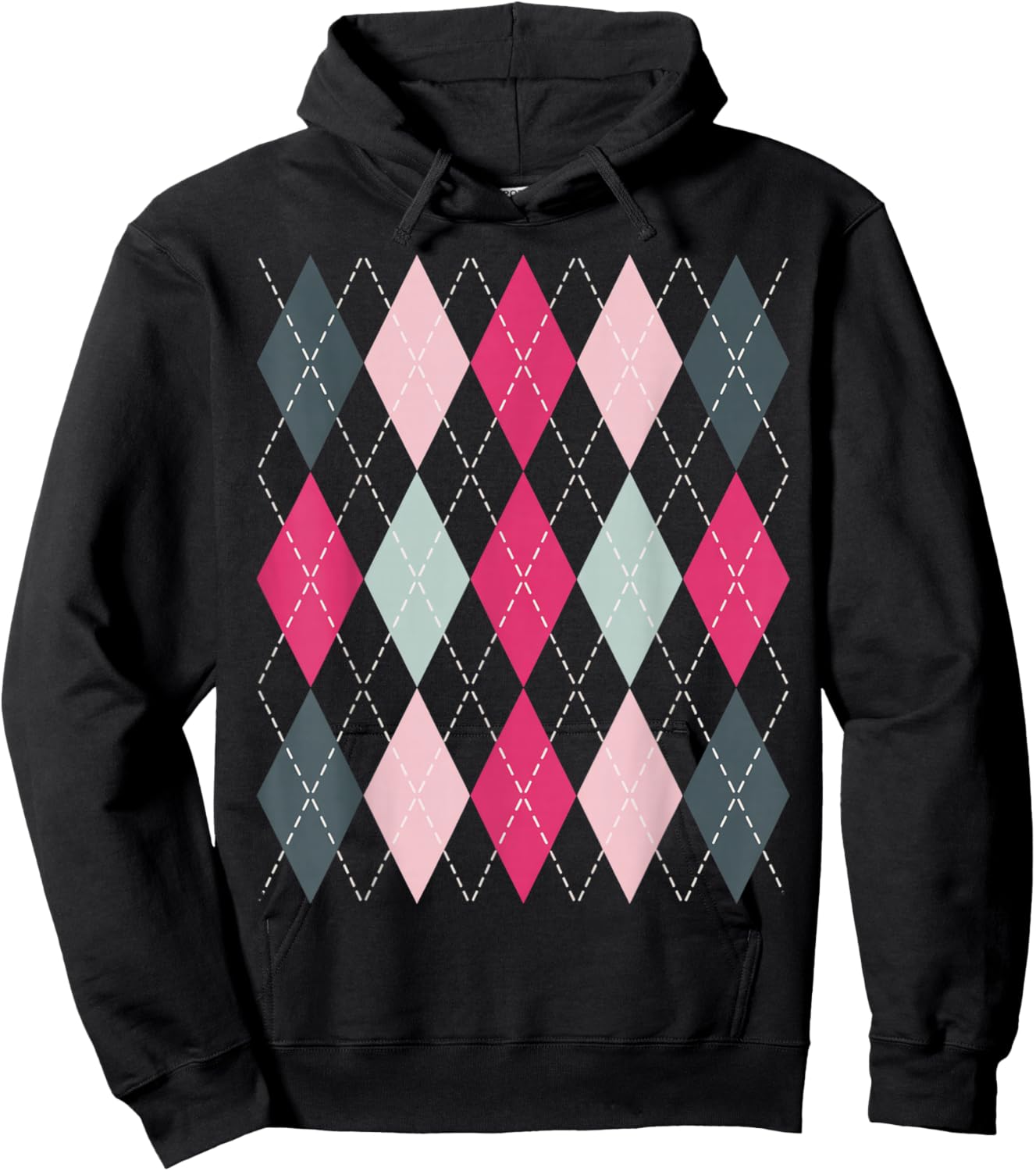 Preppy Plaid Argyle Stylish & Fun Faux Sweater Design Hoodie - Hoodie | Black