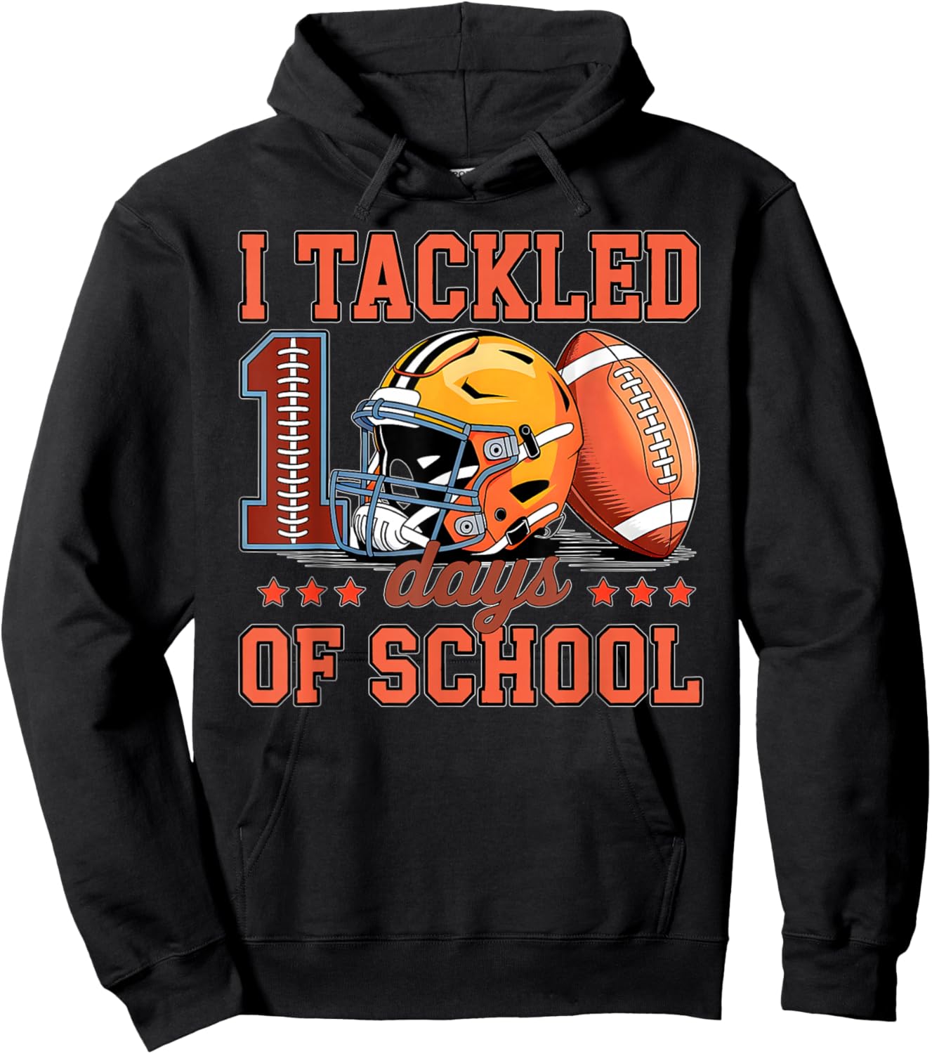 100 Days of School Football Boys Kids 100th Day of School Hoodie - Hoodie | Black