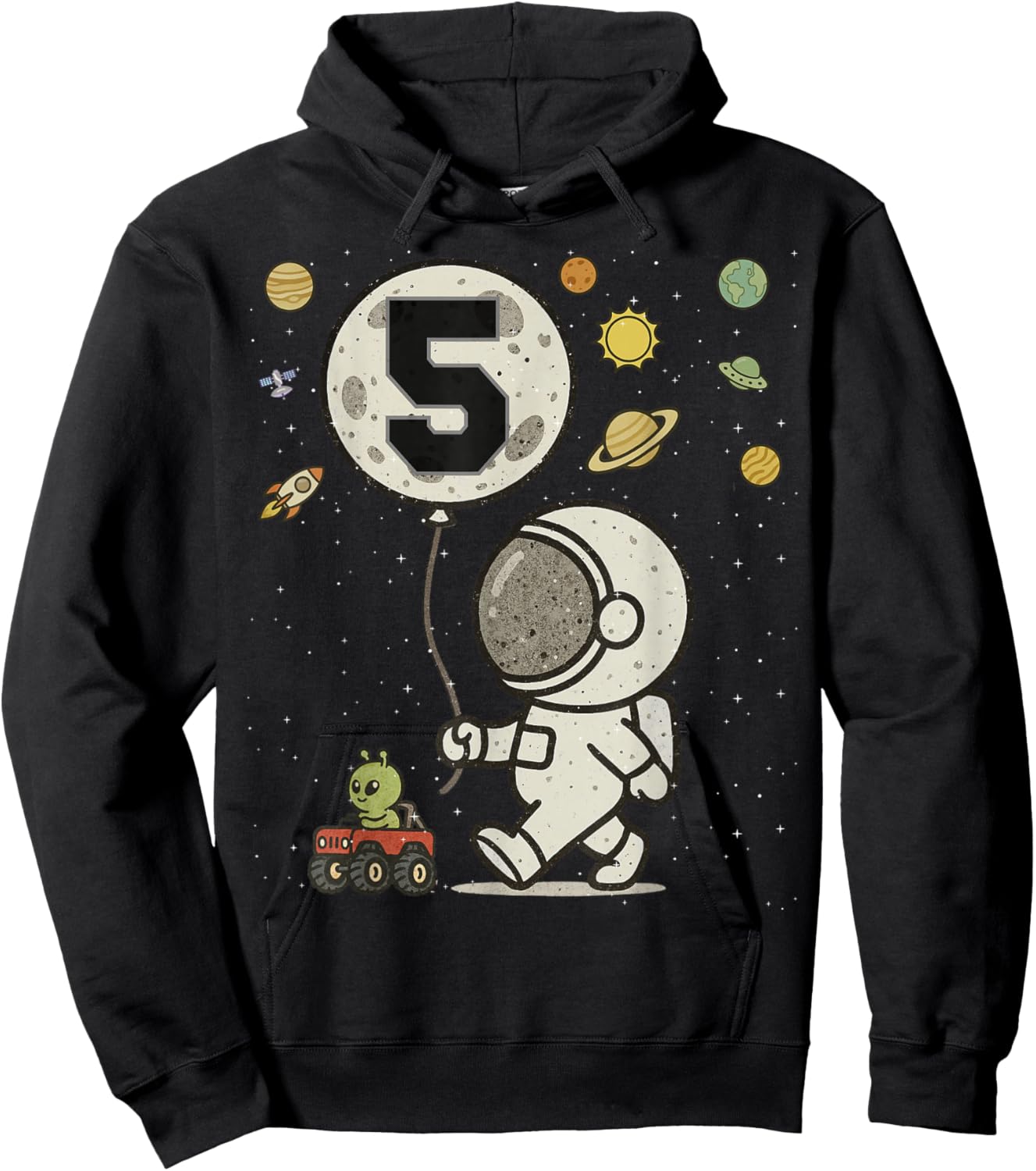 Astronaut 5th Birthday 5 Year Old Space Matching Family Hoodie - Hoodie | Black