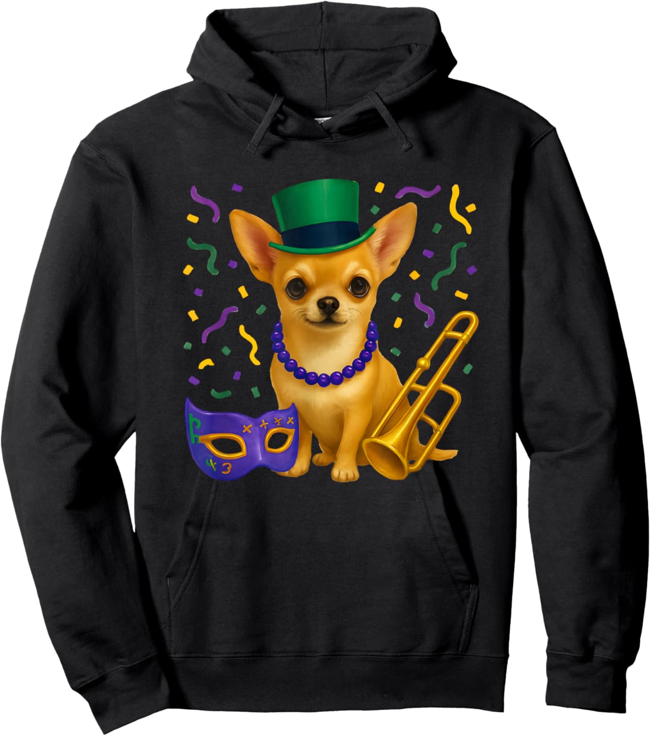 Chihuahua Dog, Mardi Gras Hoodie - Hoodie | Black