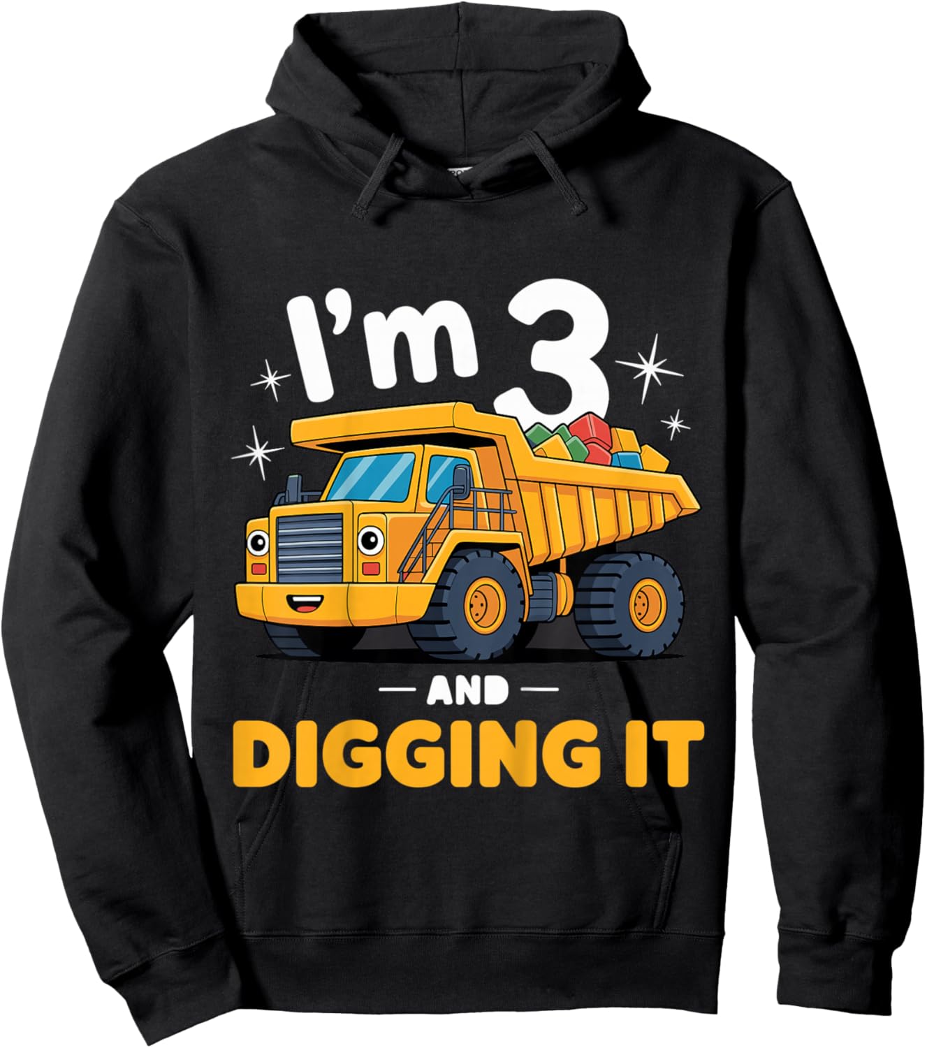 Kids 3 Year Construction Excavator 3nd Birthday Boy Hoodie - Hoodie | Black
