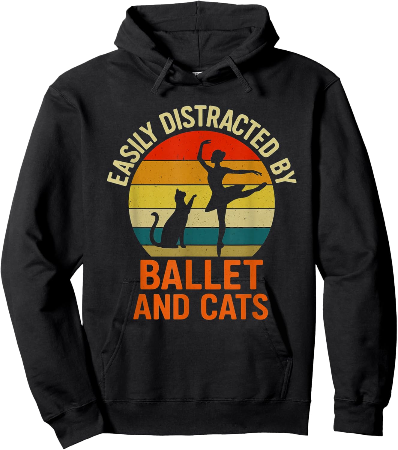 Easily Distracted by Ballet Cats Retro Ballerina Cat Lover Hoodie - Hoodie | Black