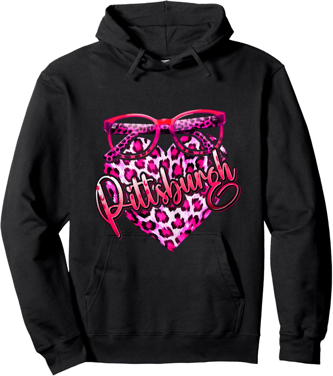 Pittsburgh Leopard Heart Pink Sunglasses Cool Stylish Women Hoodie - Hoodie | Black