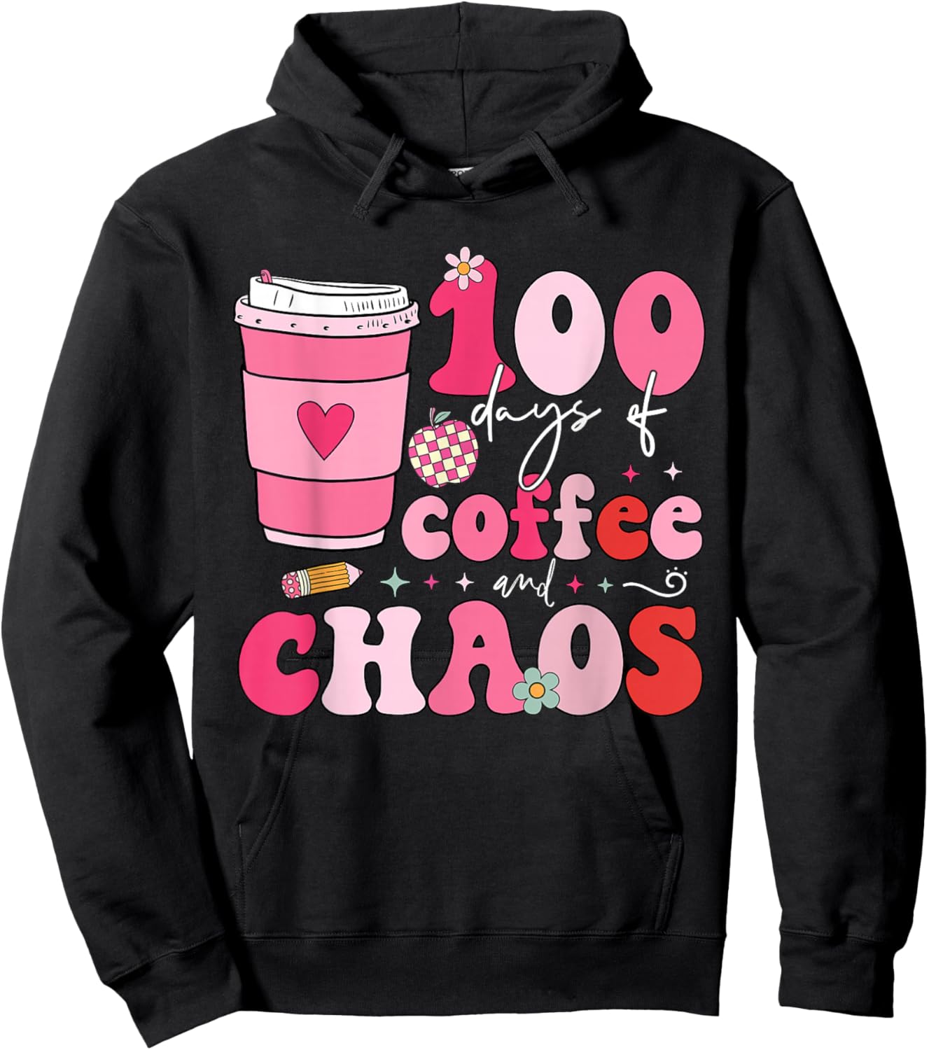 100 Days of Coffee and Chaos 100th Day of School Teacher Kid Hoodie - Hoodie | Black