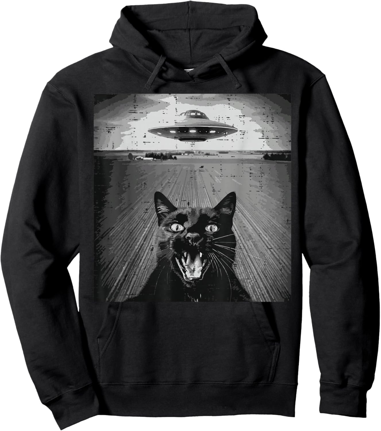 Black Cat UFO Selfie Funny Meme Kitten Alien Men Women Kids Hoodie - Hoodie | Black