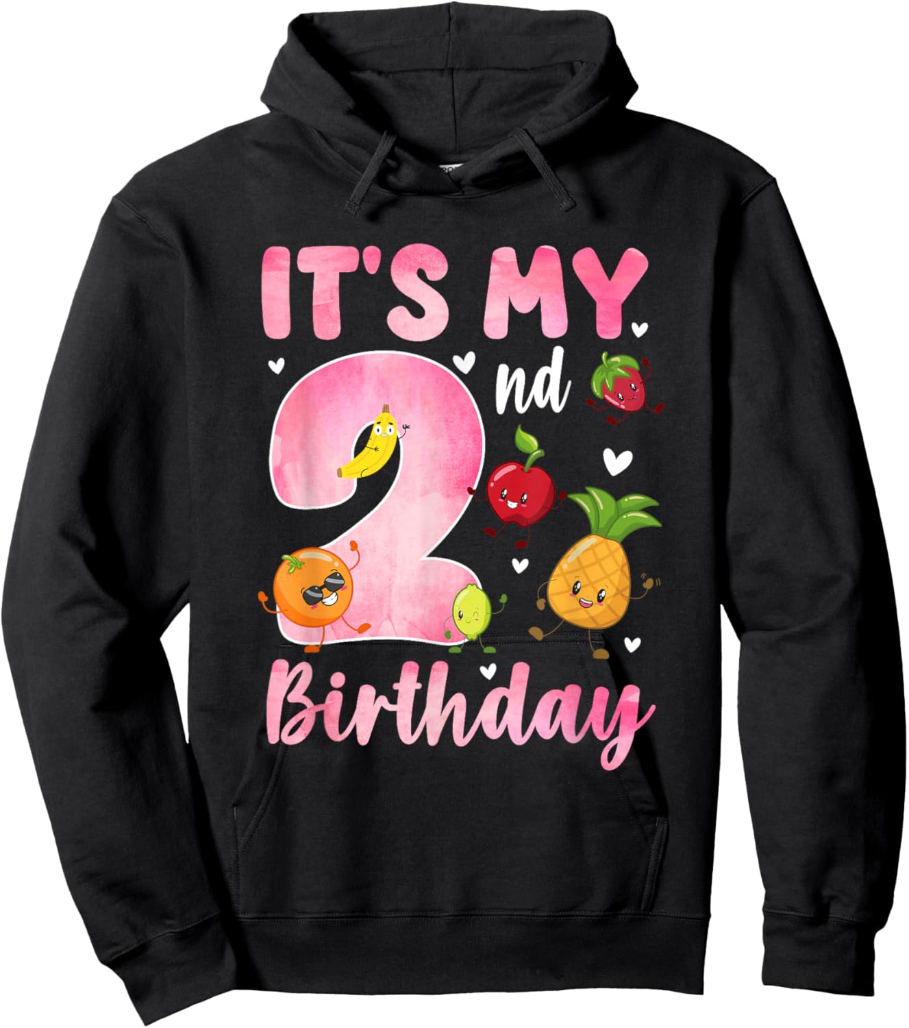 2 Year Old Girl It's My 2nd Birthday Dancing Fruit Theme Hoodie - Hoodie | Black