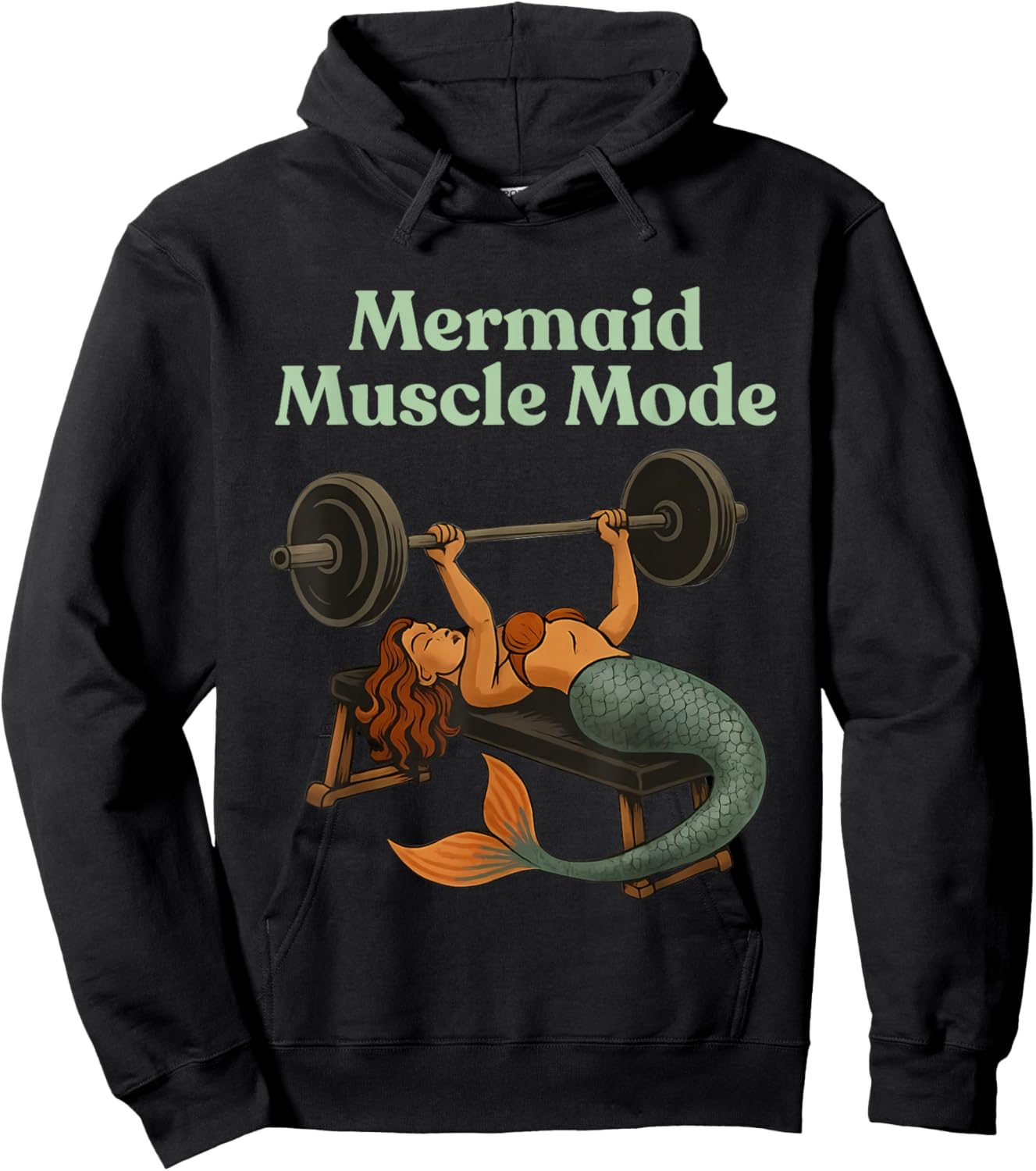 Mermaid Muscle Mode Shirt - Gym Workout Fitness Fantasy Hoodie - Hoodie | Black